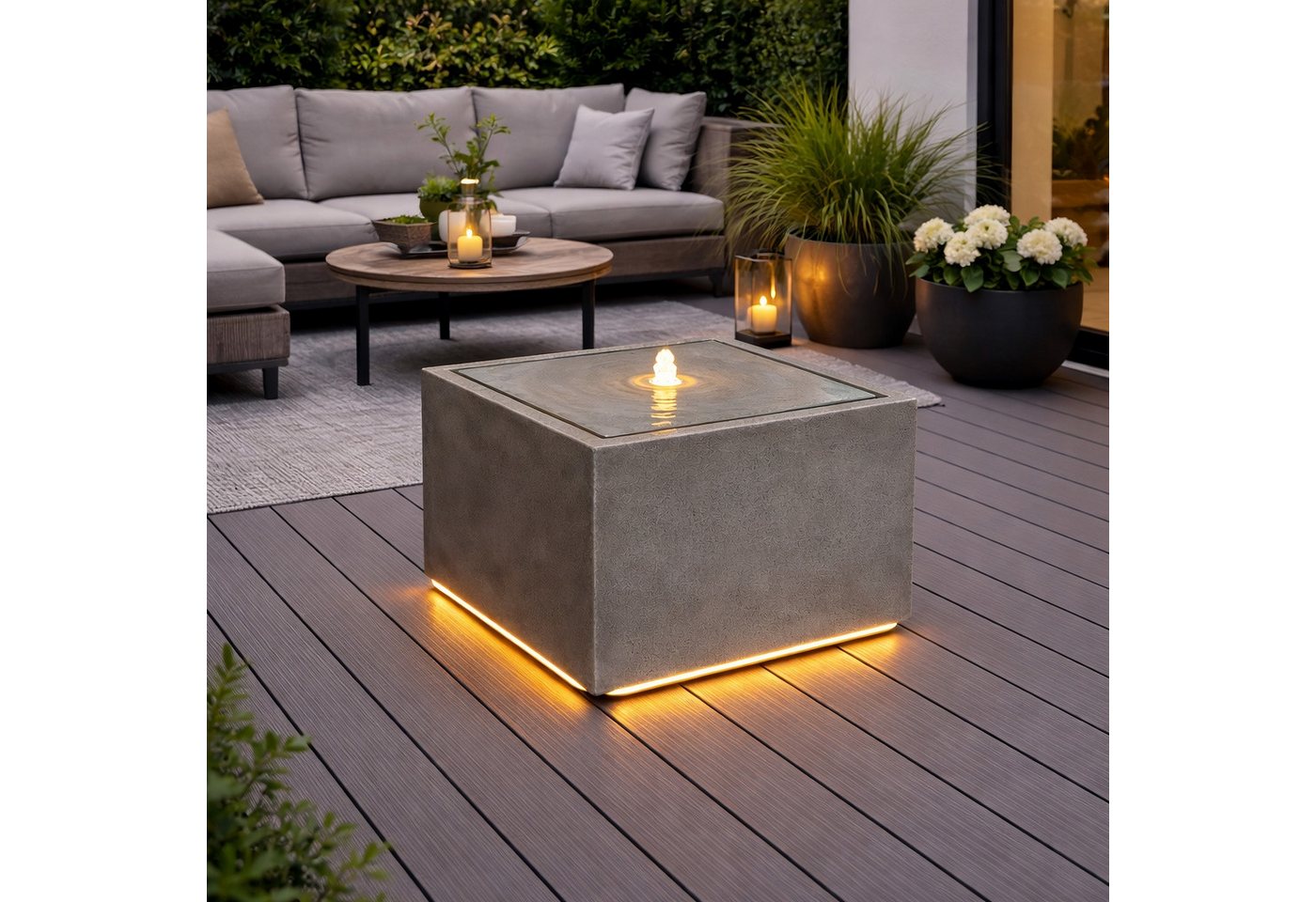 Wacredo Gartenbrunnen Premium Wasserspiel Komplettset Manila sand, Wasserbecken BxT: 50x50 cm, Gesamtmaß: 50 x 50 x 31cm (L x B x H)