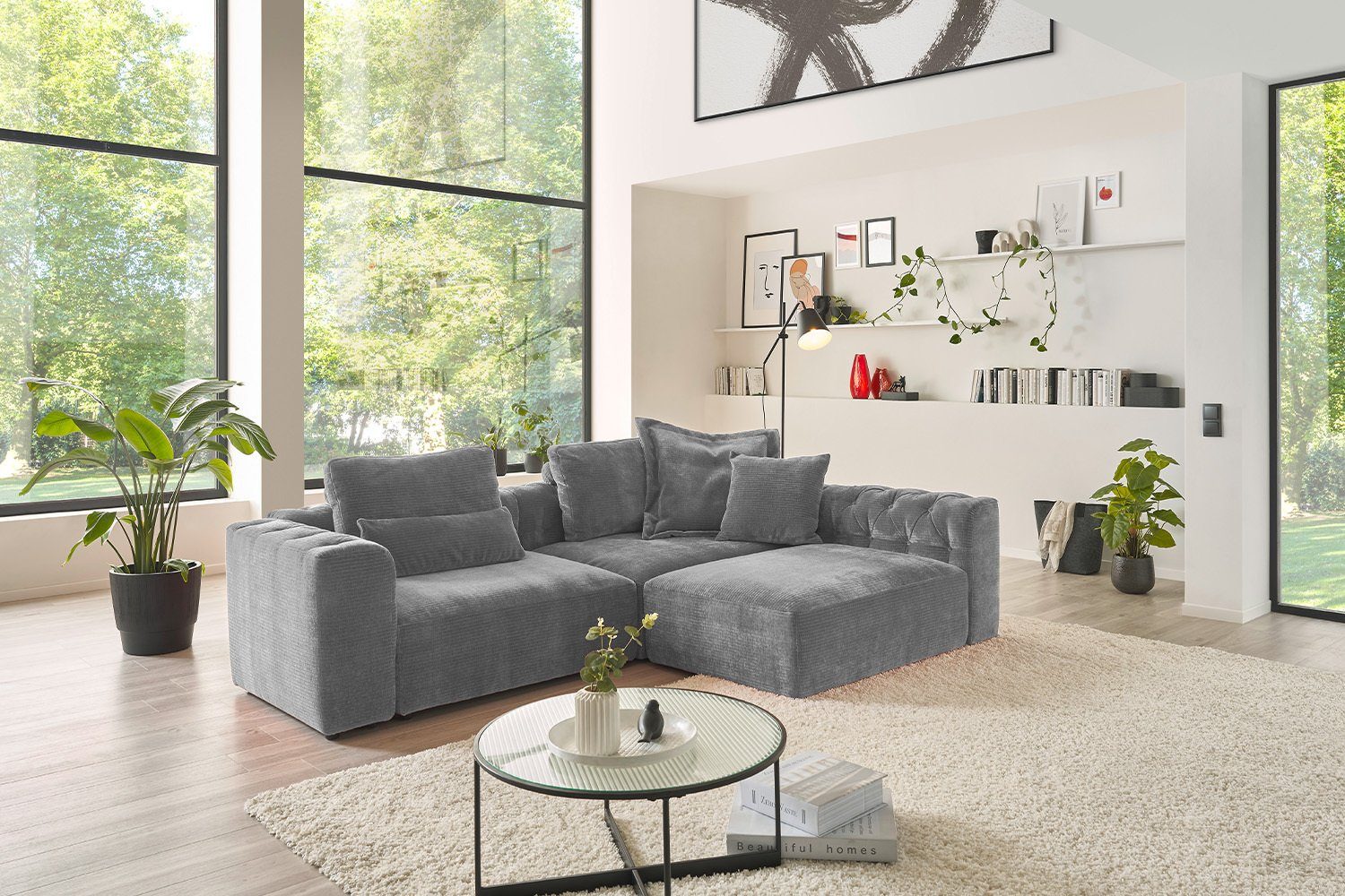 KAWOLA Sofa SEPHI, grau Modulsofa 2 Cord Farben Vintage verschiedene