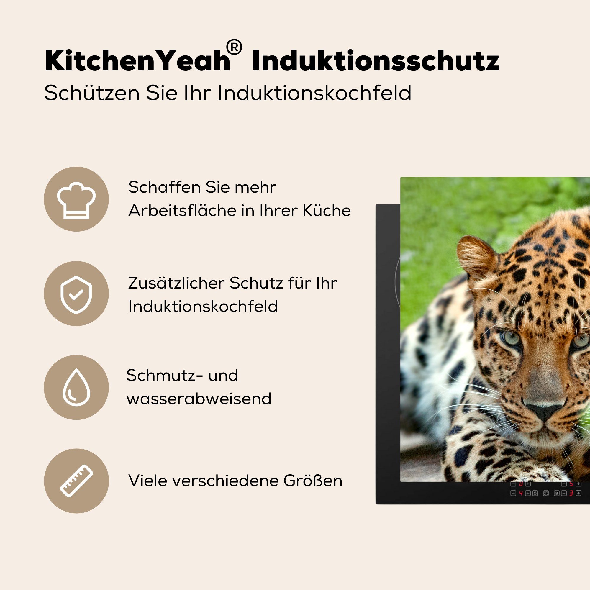 MuchoWow Muster, küche Jagd Arbeitsplatte Herdblende-/Abdeckplatte Ceranfeldabdeckung, cm, - Vinyl, - tlg), (1 für Panther 78x78