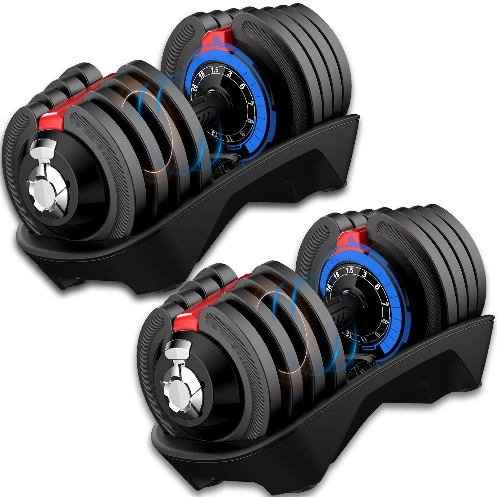 DH FitLife Hantel verstellbare Hanteln, 1,5 bis 18 KG mit 12 Gewichtsstufen, (ideal für Krafttraining & Fitness, ergonomische Hantel mit Schnellverstellung, Gusseisen Hantelscheiben), ideal für Muskelaufbau & Ganzkörpertraining