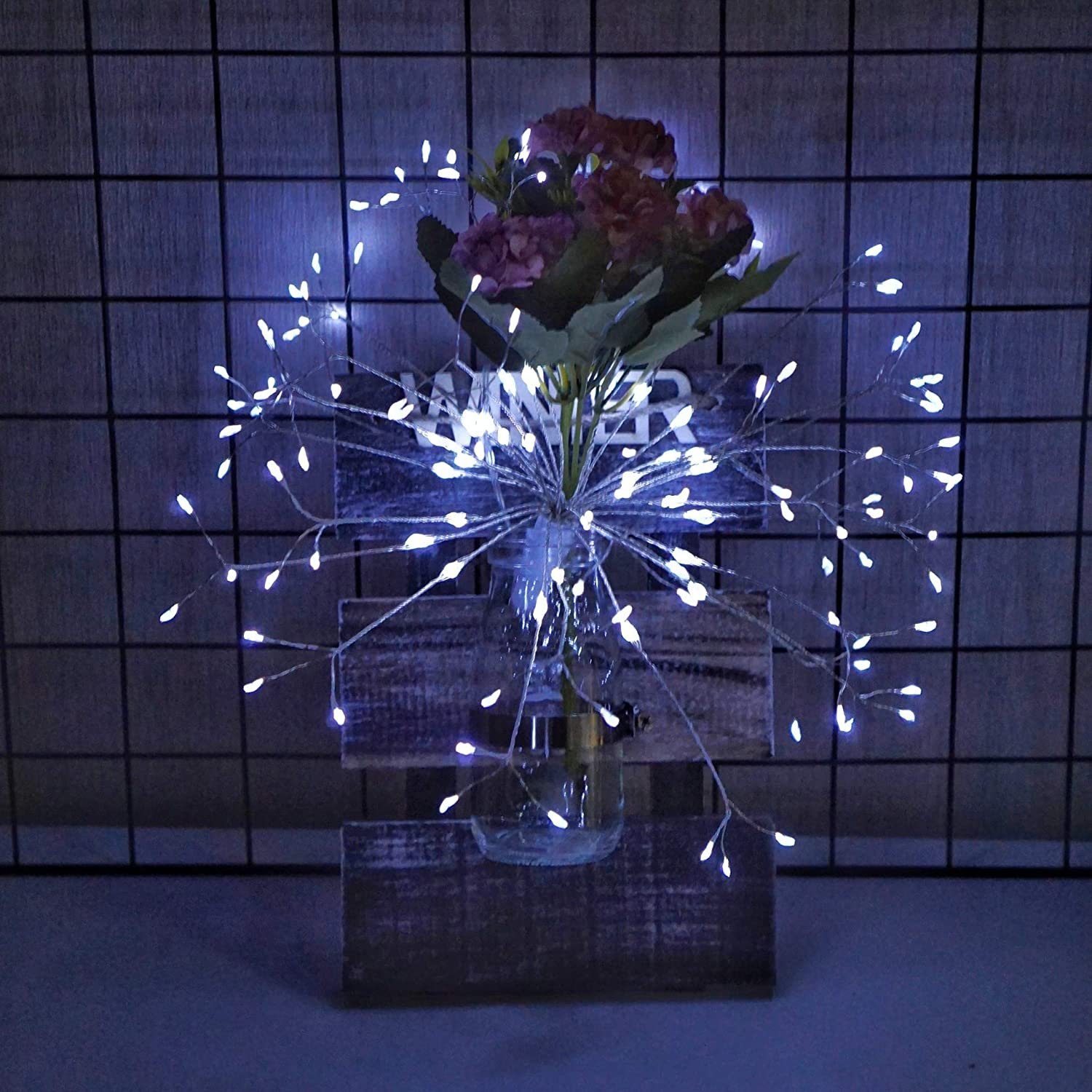 Timer, Kupferdraht, 198LEDs, Rosnek Für Fernbedienung, Wasserdicht, LED-Lichterkette Hochzeit Weihnachtsdeko, Batterie Weiß Feuerwerk,