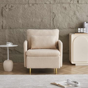 MODFU Sessel Armlehnensessel, Polstersessel (mit Stauraum und goldenen stahlbeine,mit Kissen), für Wohnzimmer