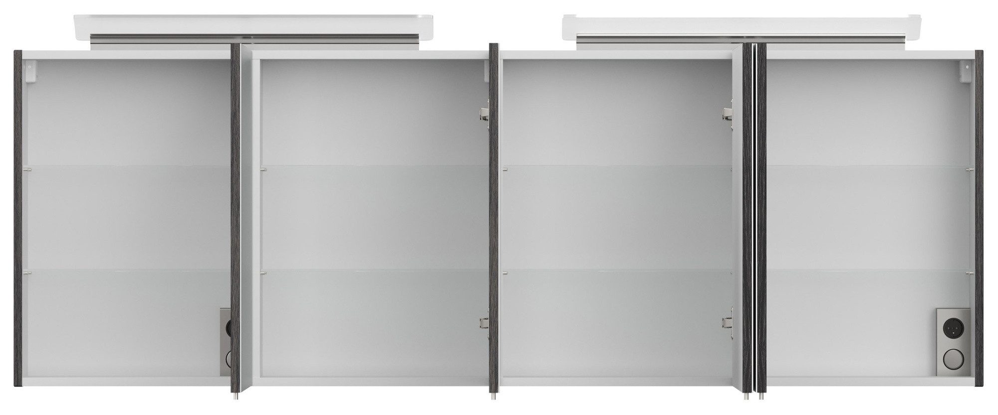 Magnolia Home Badezimmerspiegelschrank Spiegelschrank 180cm mit Acryl-Lampe und Glasböden Anthrazit gemasert