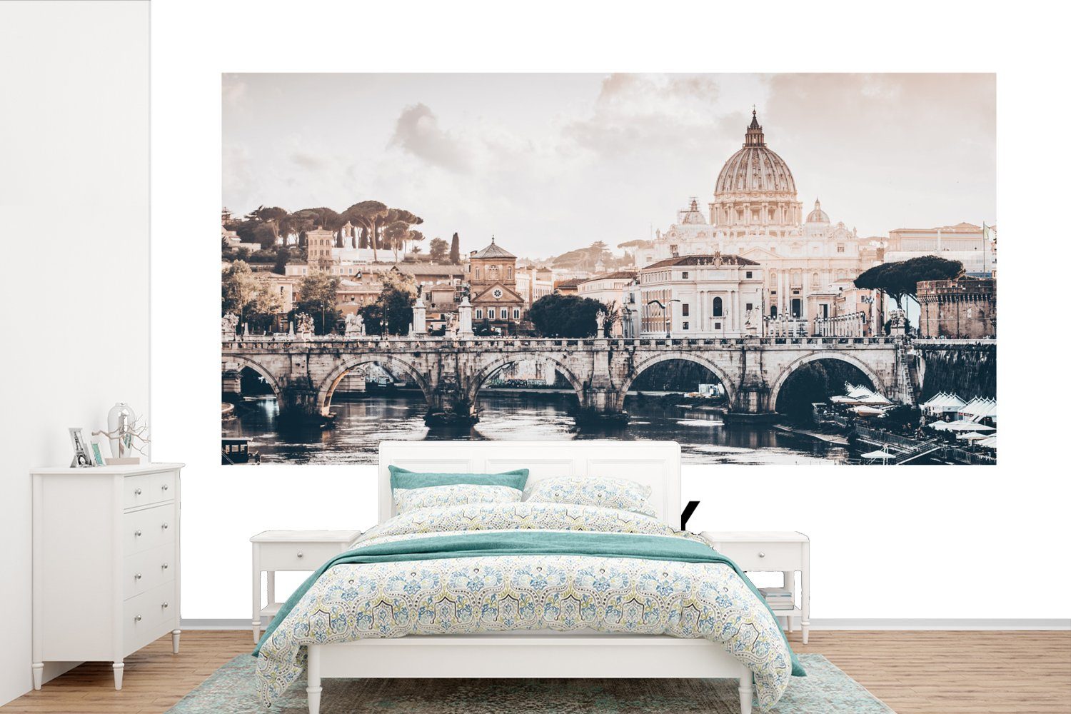 Wohnzimmer, für Schlafzimmer, Vinyl Wallpaper Italien Tapete bedruckt, Rom Skyline St), Kinderzimmer, - Sommer, - - (6 Matt, MuchoWow Fototapete