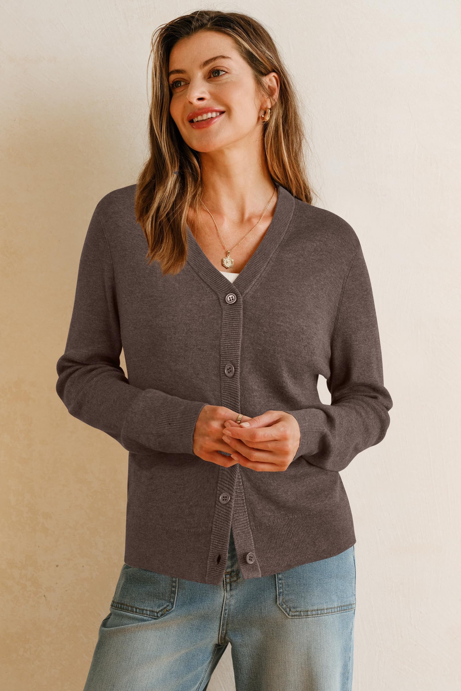 Arach&Cloz Strickjacke Damen Langarm Solid Strickjacken Leichter Cardigan mit V-Ausschnitt