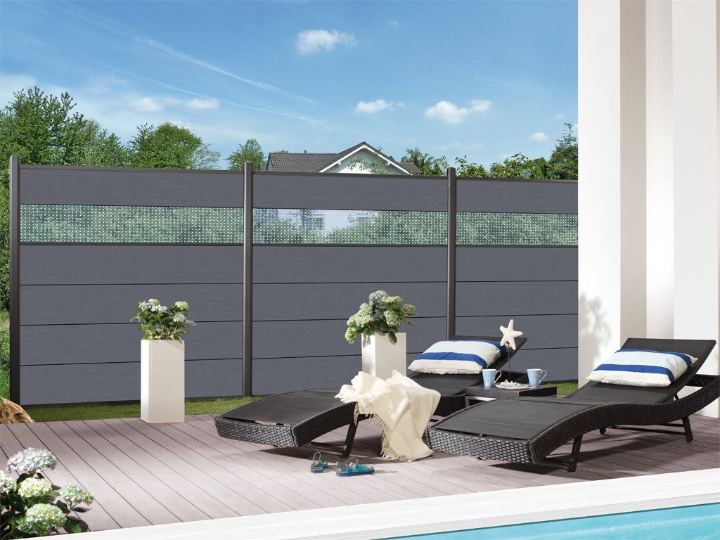 TraumGarten Sichtschutzelement WPC Sichtschutzzaun Anthrazit 183x178 cm - für Steckzaun
