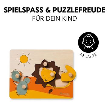 Hauck Steckpuzzle Puzzle N Sort - Lion / Löwe, Puzzleteile, Holz Puzzle für Baby Greifpuzzle für Kinder (ab 1 Jahr)