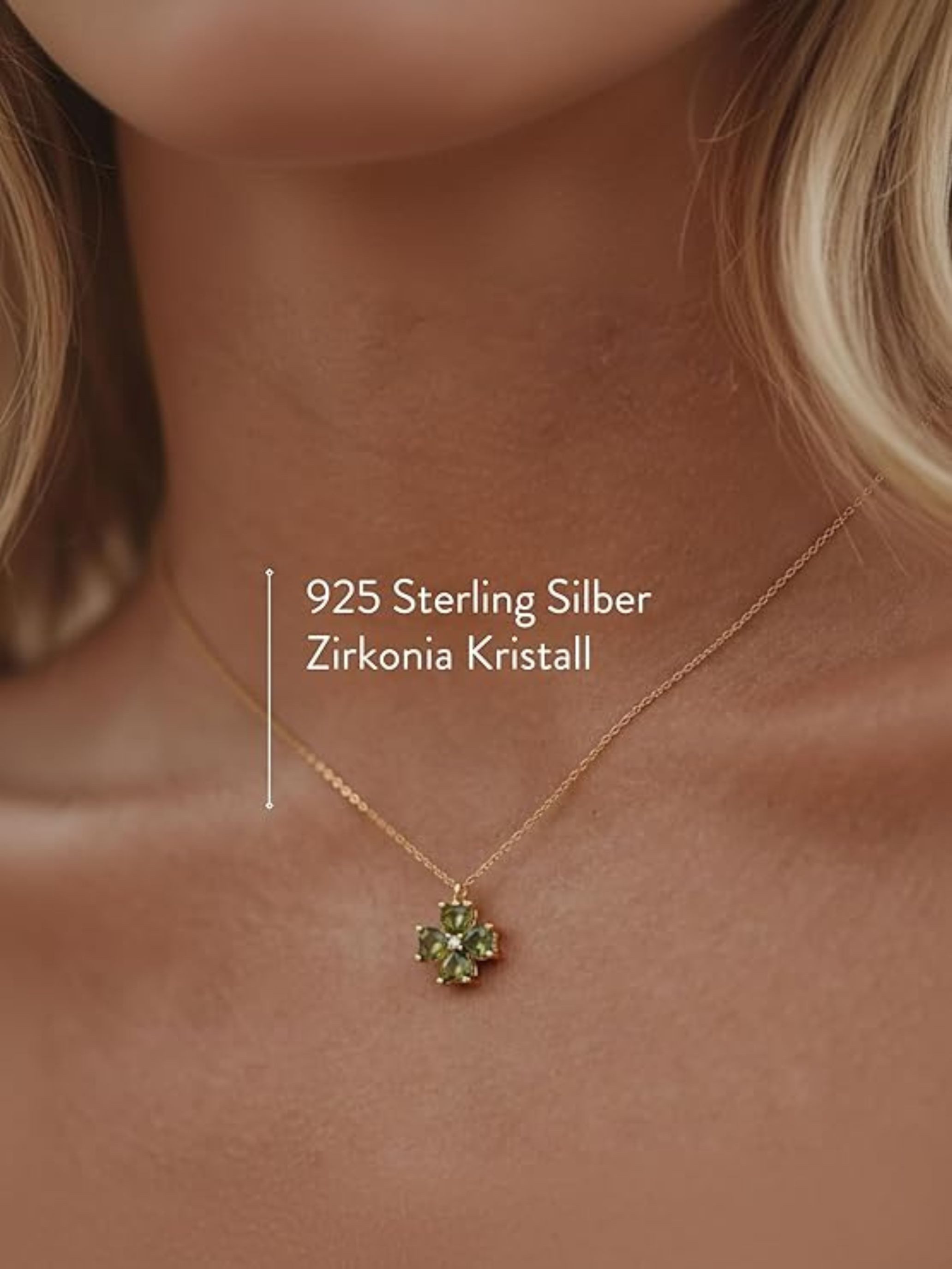 Einzelstück Charm-Kette Halskette mit Kleeblatt Anhänger 925 Sterling Silber