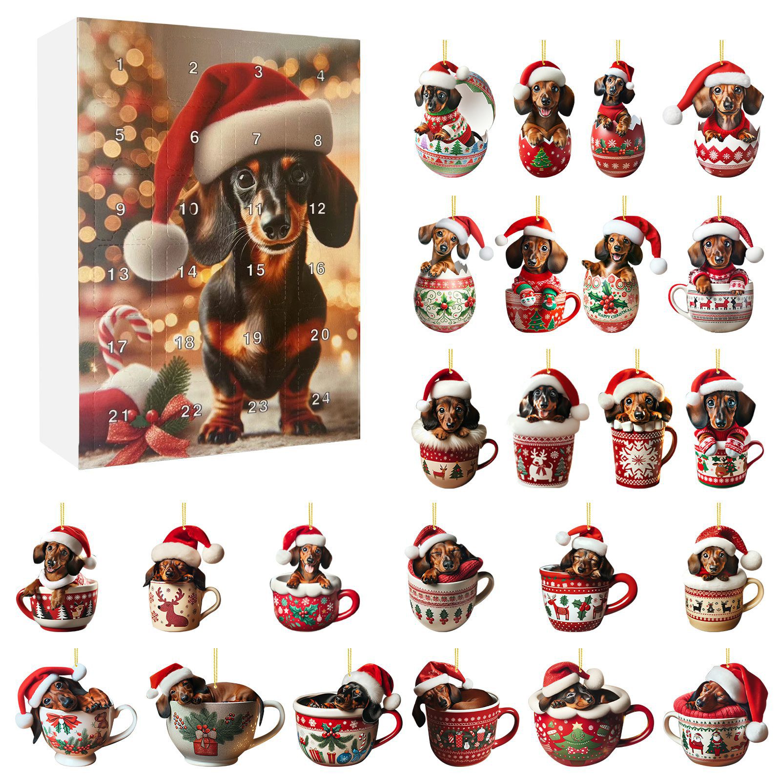 CLTYQ Weihnachtsbaumkugel Weihnachtsbaumschmuck Set mit Dackel-Motiv, Weihn günstig online kaufen