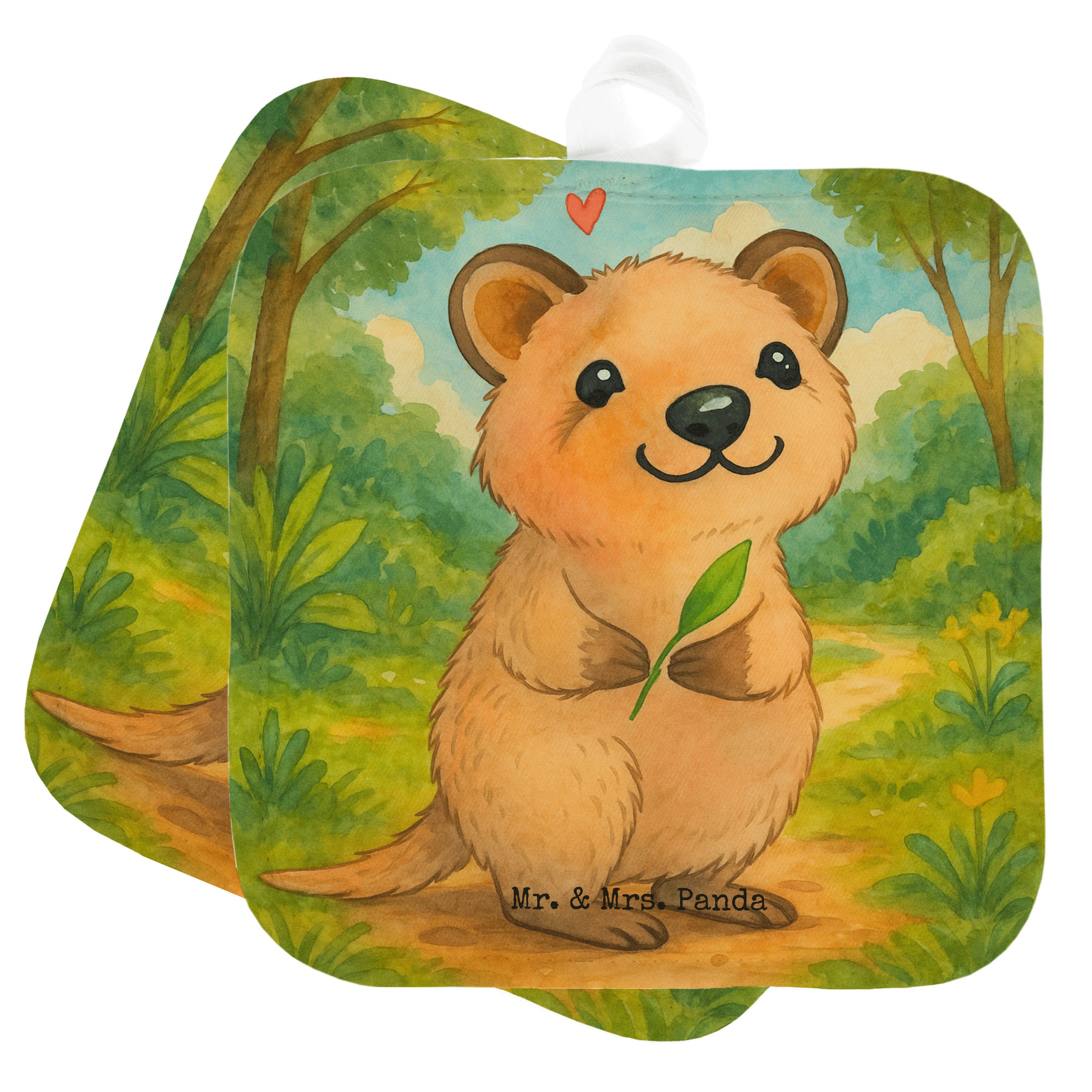 Mr. & Mrs. Panda Topflappen Quokka Happy Design, Topfuntersetzer, Weiß, Topflappen Set, Lustiger, (Packung), Zwei Topflappen Topflappenset Kochlappen
