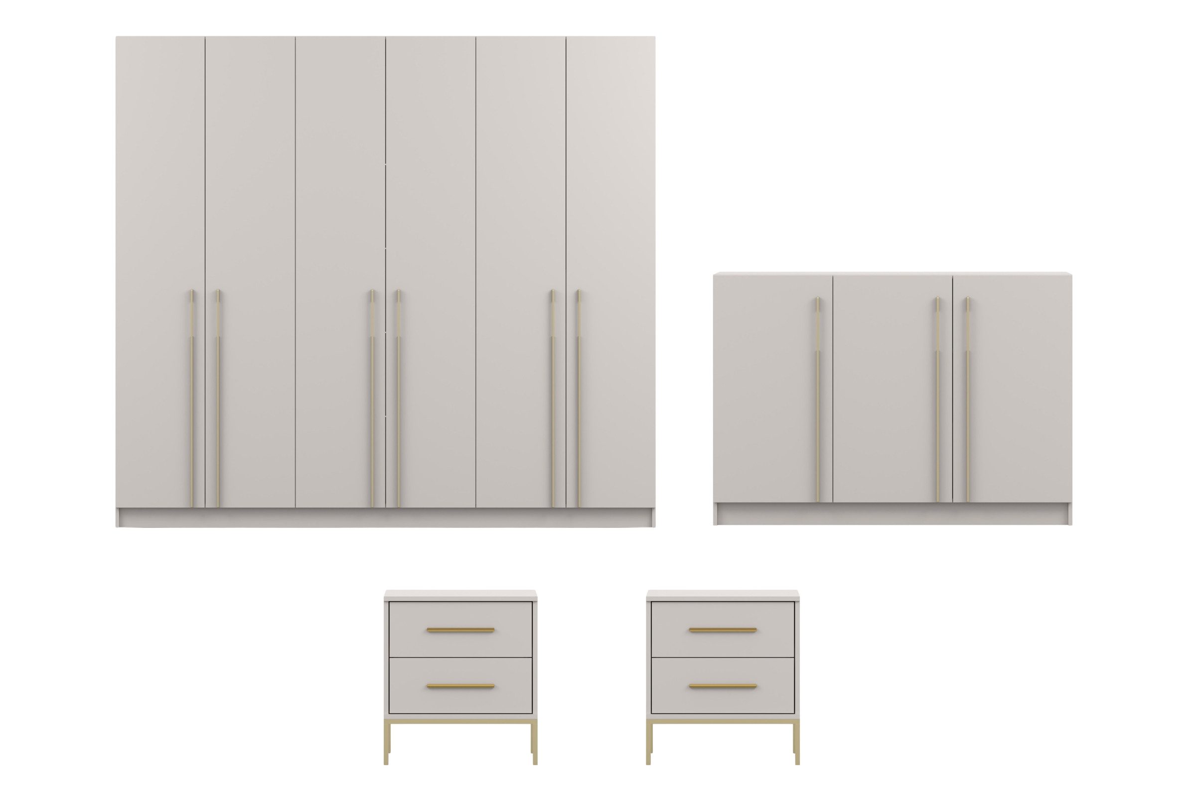 Deine Möbel 24 Schlafzimmer-Set D MIRELO Möbel-Set mit 4- oder 6-türigem Kleiderschrank in Kaschmir, (Set, 4-tlg., MIRELO - Kollektion), Kleiderschrank 200 oder 230 cm, 3-türiger Kommode und 2 Nachttischen