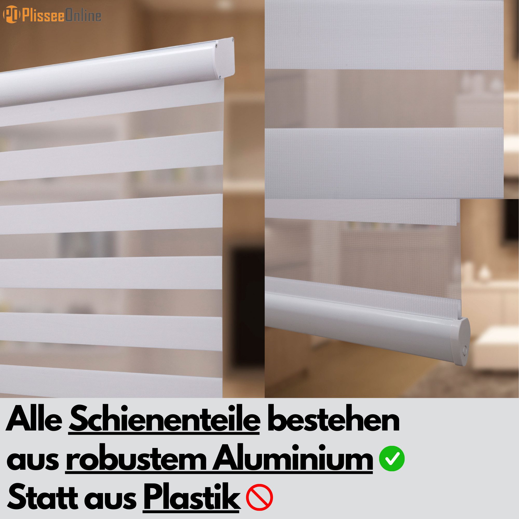 Doppelrollo Doppelrollo mit Kassette Weiß Grau Höhe 250/200 cm mit und ohne Perlen, Plisseeonline, abdunkelnd, Deckenmontage, Inkl. Montagezubehör für Deckenmon – Bild 3 von 5