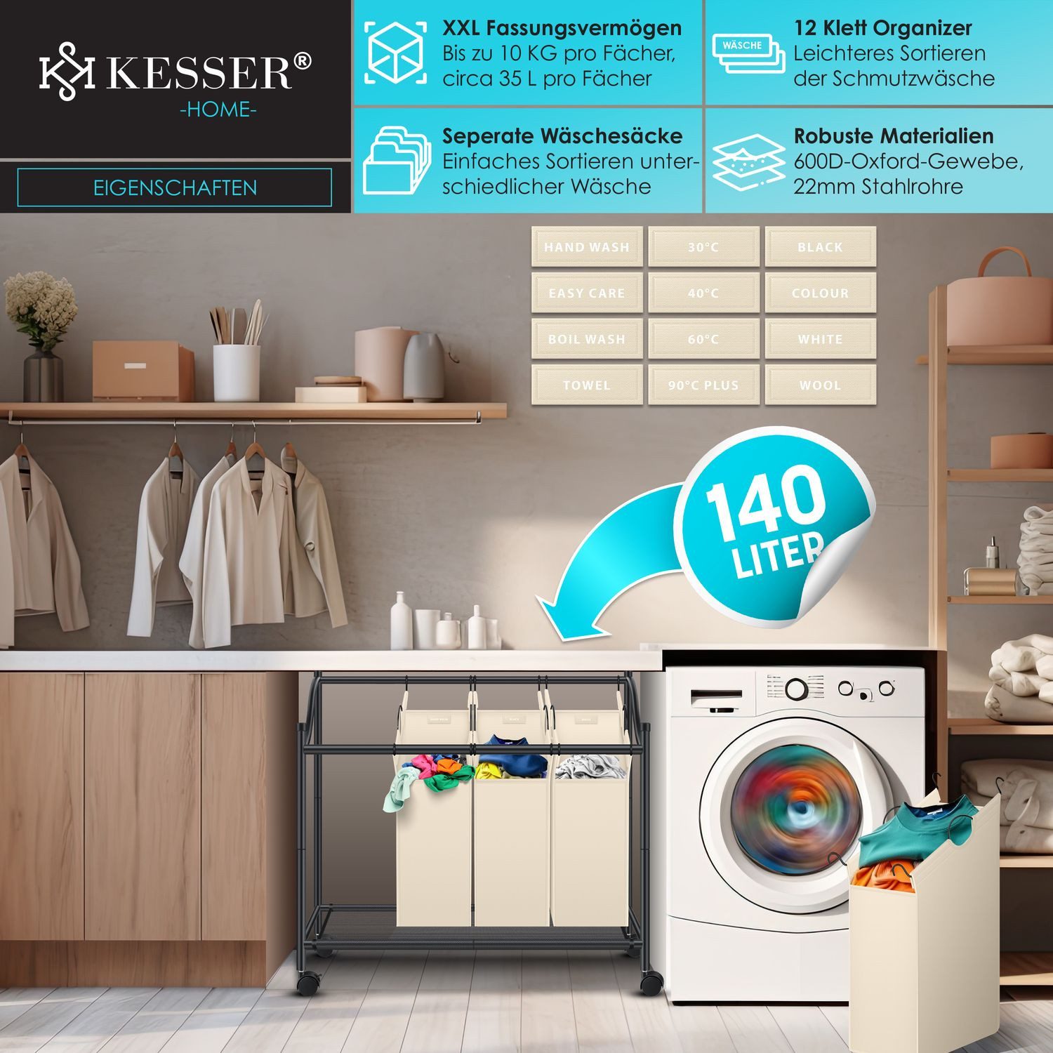KESSER Wäschekorb, Wäschesammler Wäschesortierer mit abnehmbaren günstig online kaufen
