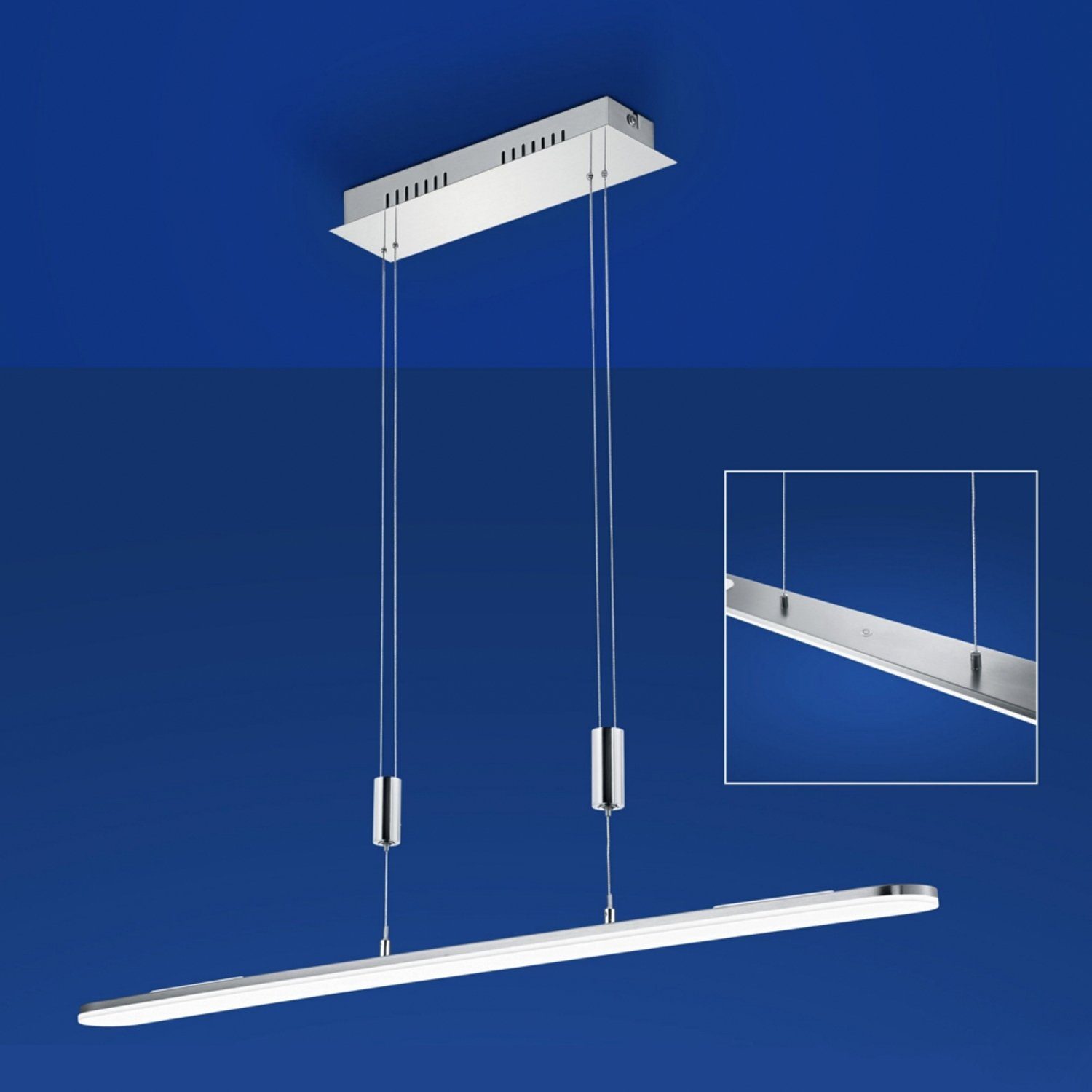 B-LEUCHTEN LED Pendelleuchte CADIZ, 1-flammig, Nickelfarben, Weiß, Metall, Dimmfunktion, Höhenverstellbar, LED fest integriert, Warmweiß, Hängeleuchte, Hängelampe