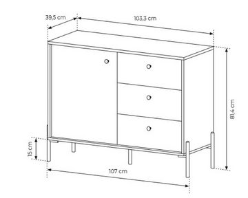 Furnix Kommode SCANDINAWA Schubladenschrank 107D3S Metallfüße Eiche/Fischgräten, hochwertig, B107 x H81,4 x T39,5 cm, made in EU