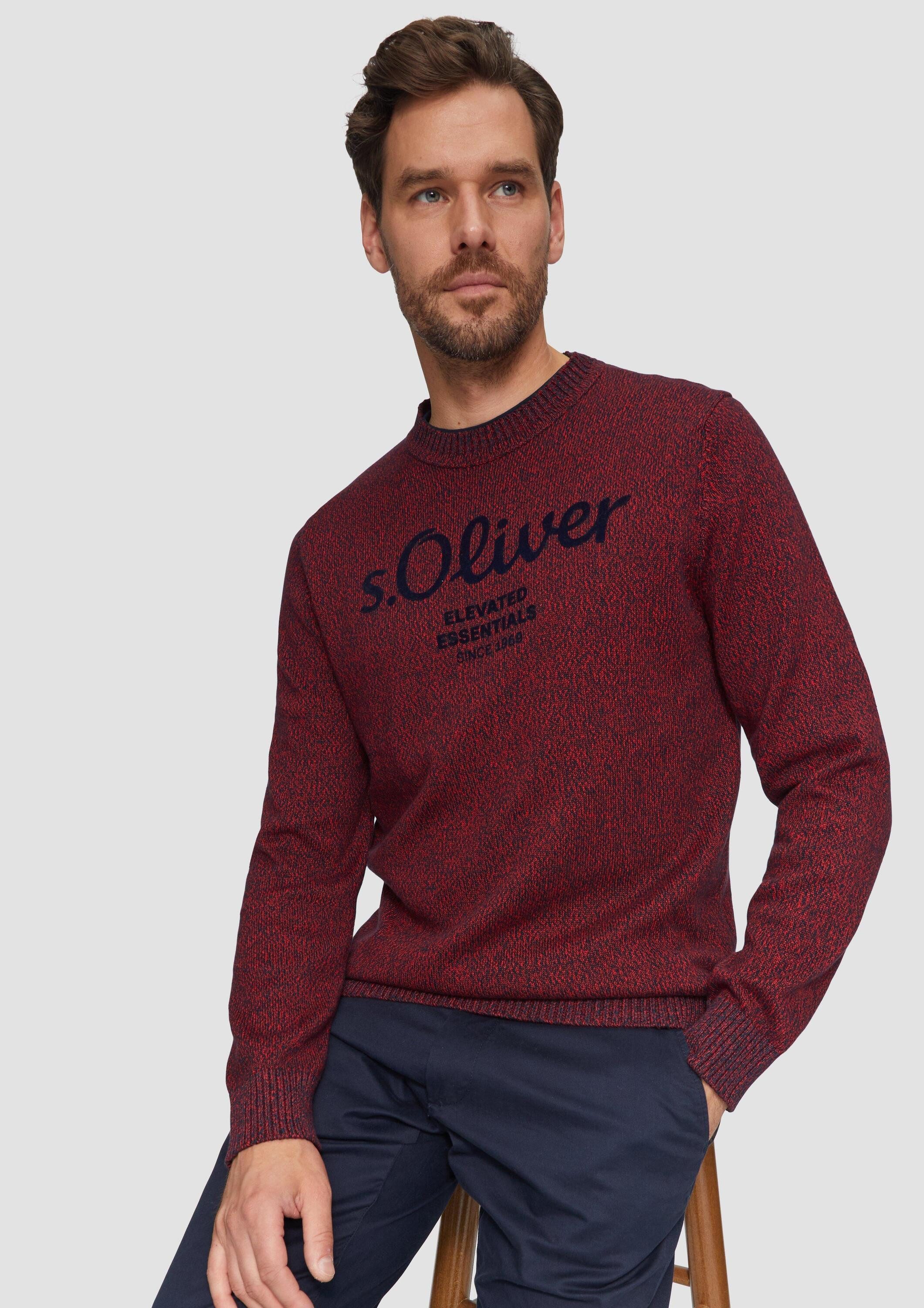 s.Oliver Longpullover Strickpullover Strickpullover mit Logo in Melange-Optik