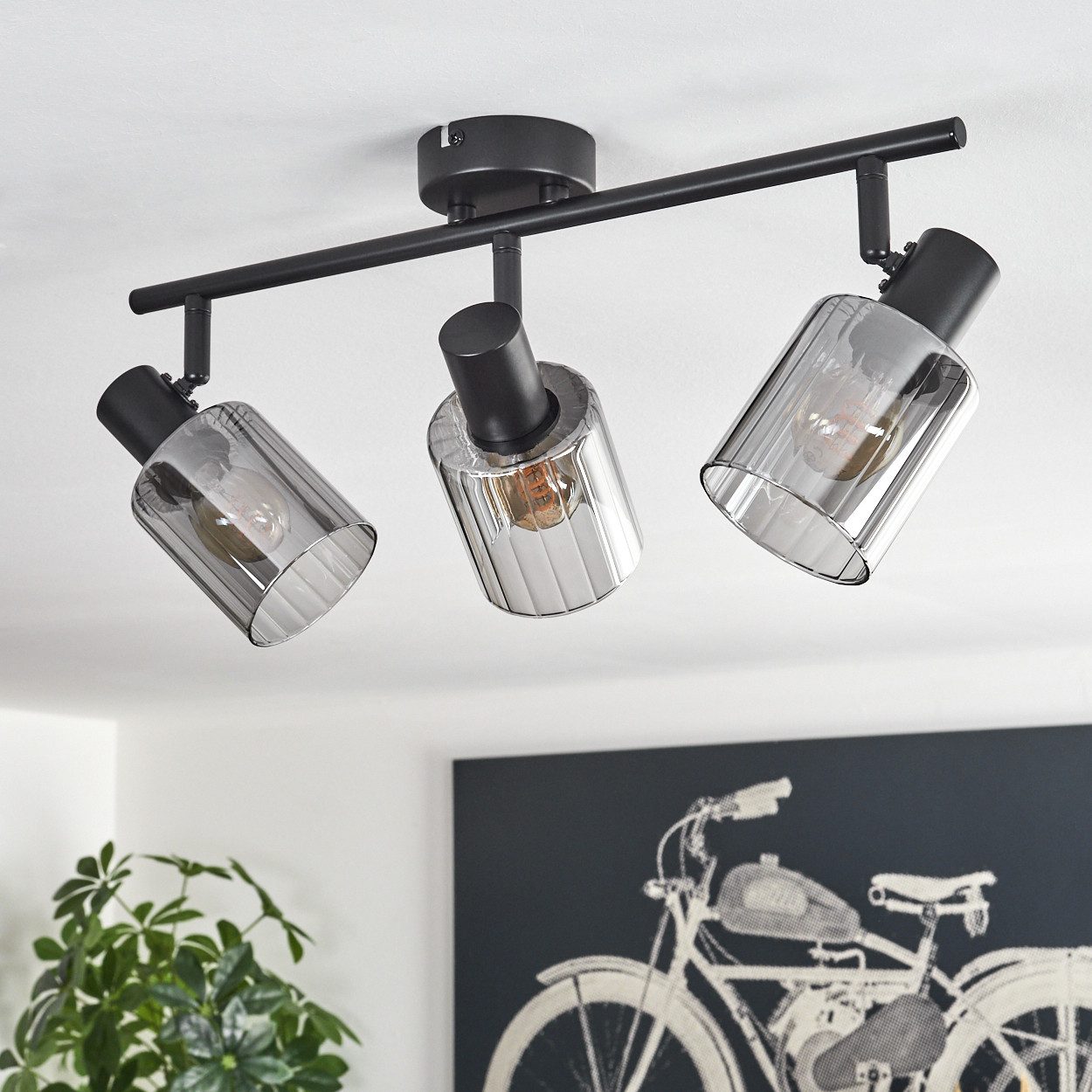 hofstein Deckenleuchte Deckenlampe aus Metall/Glas in Schwarz, ohne Leuchtmittel, Leuchte mit Glasschirmen (8 cm), 3 x E14, ohne Leuchtmittel