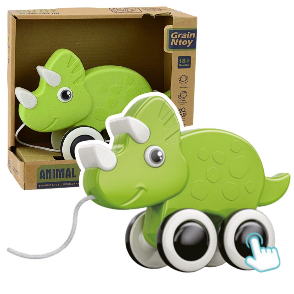 LEAN TOYS Spielzeug-Boot Lean Dinosaurier Pull-On String Toy Squeaker Eco Grün