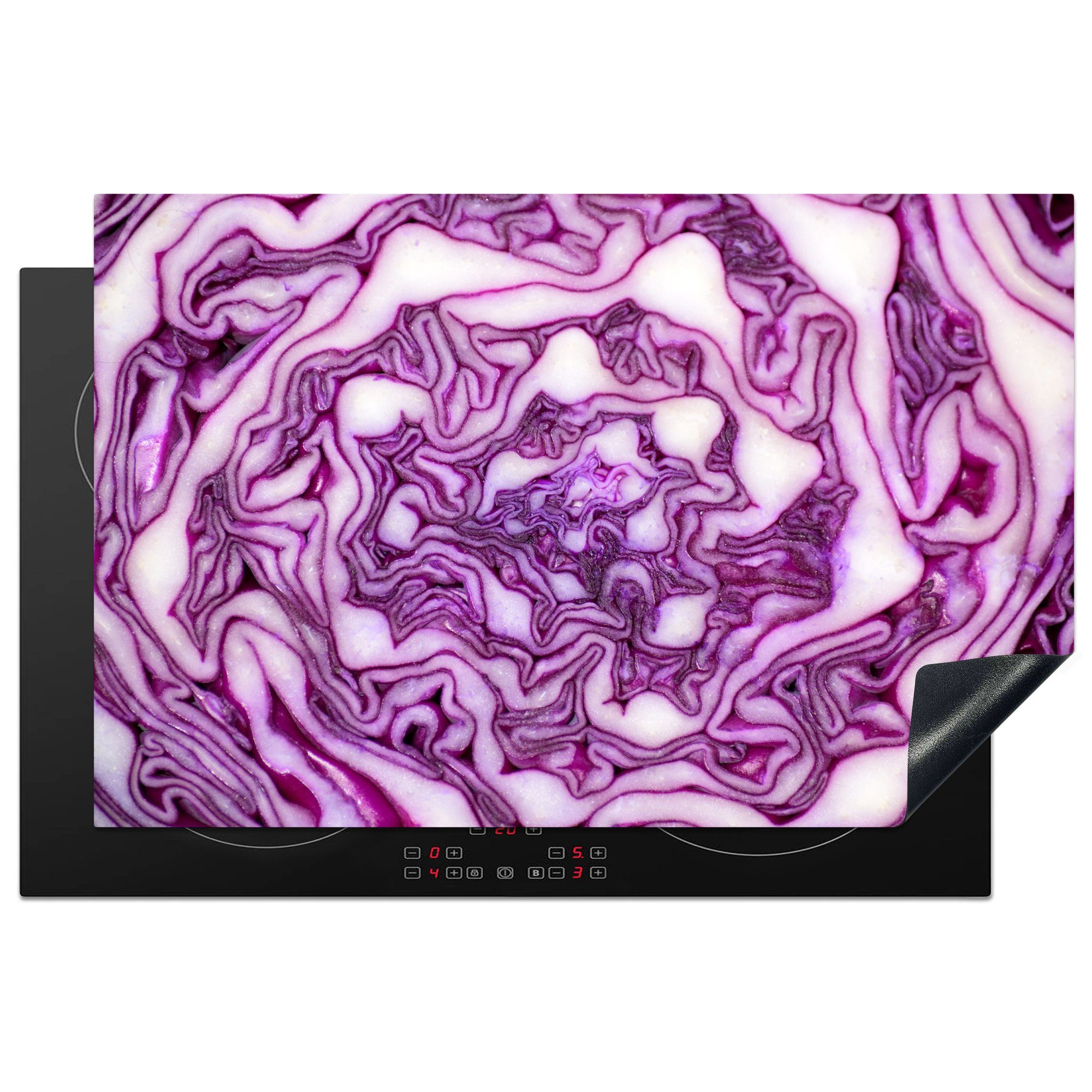 MuchoWow Herdblende-/Abdeckplatte Ein Querschnitt durch einen dunkelvioletten Rotkohl, Vinyl, (1 tlg), 81x52 cm, Induktionskochfeld Schutz für die küche, Ceranfeldabdeckung