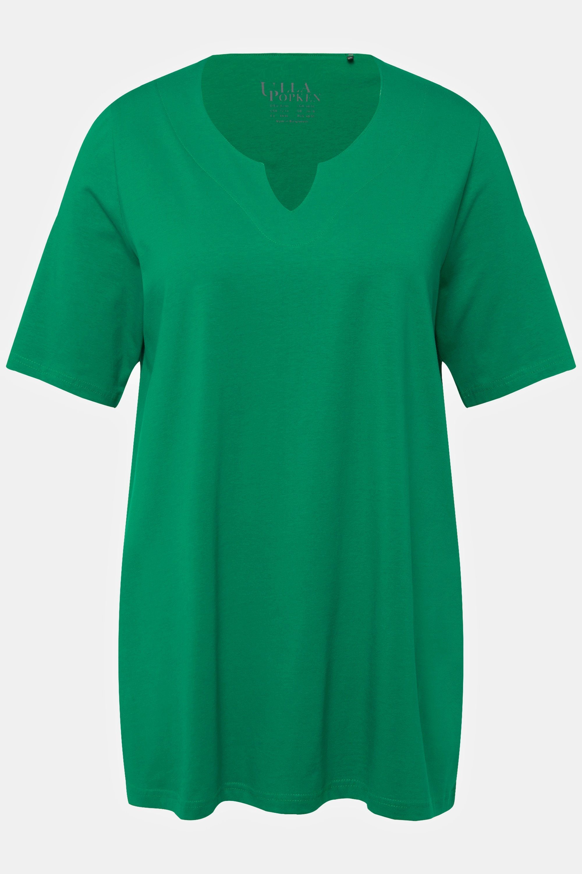 Ulla Popken Halbarm Tunika-Ausschnitt Rundhalsshirt A-Linie T-Shirt smaragdgrün