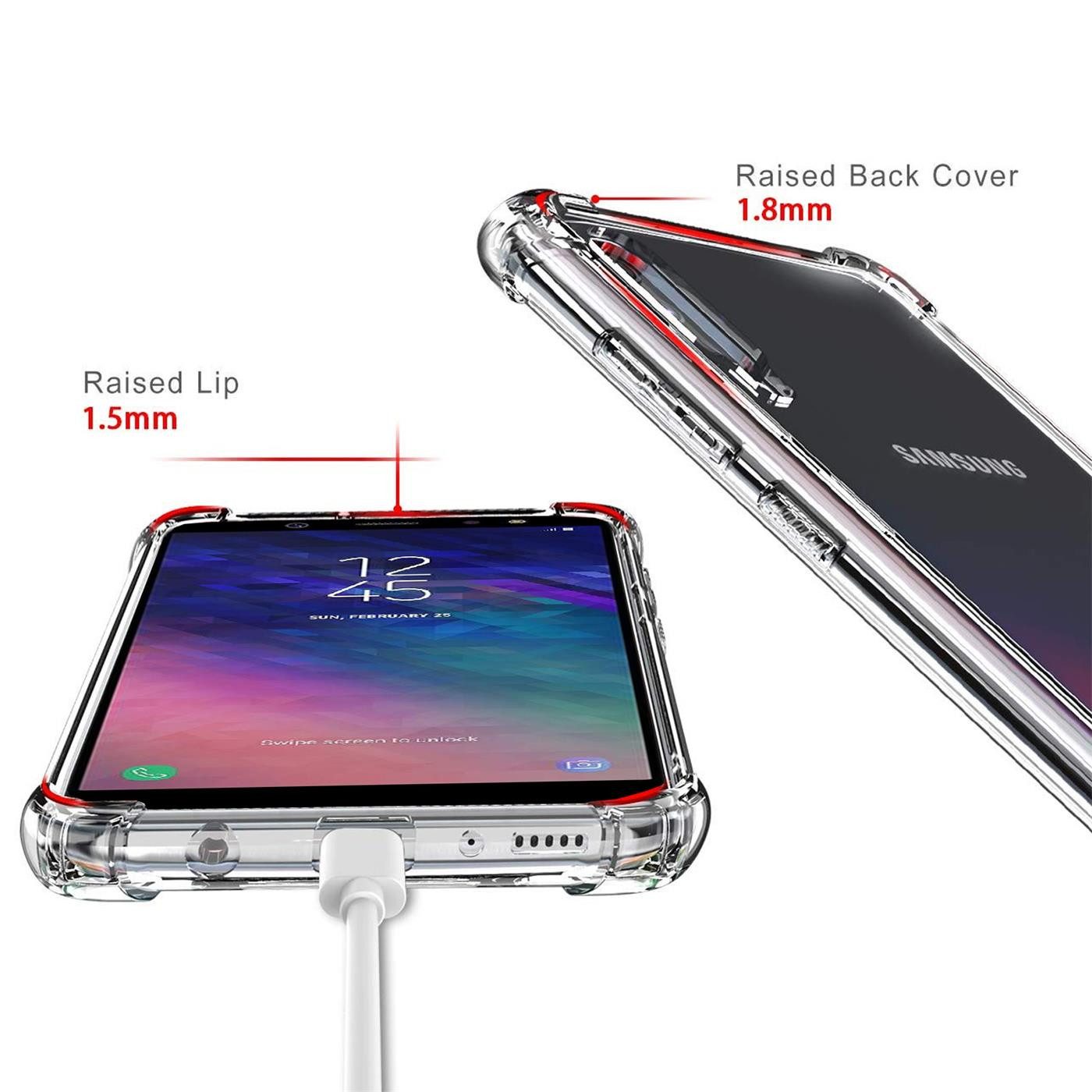 CoolGadget Handyhülle Transparent als 2in1 Schutz Cover Set für das Samsung Galaxy A6 5,6 Zoll, 2x 9H Glas Display Schutz Folie + 1x TPU Case Hülle für Galaxy A6