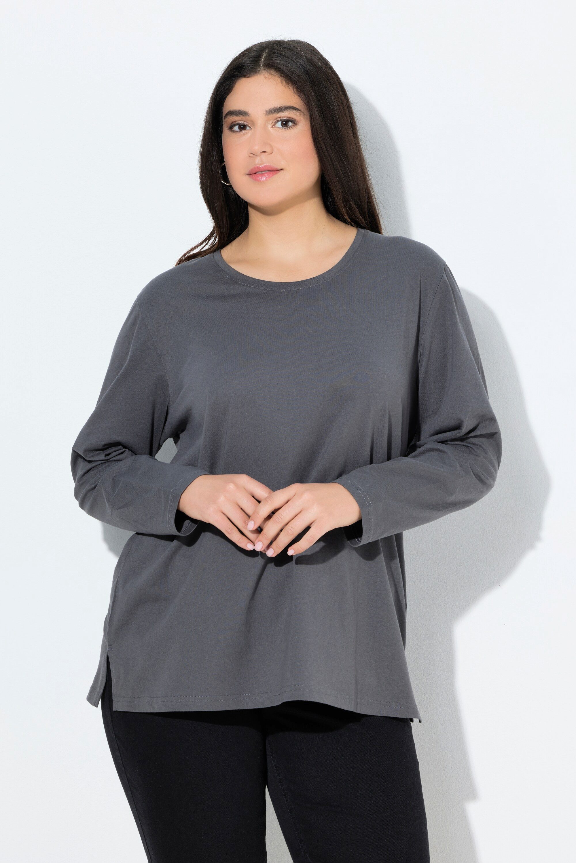 Ulla Popken T-Shirt Shirt Relaxed Rundhalsausschnitt Langarm