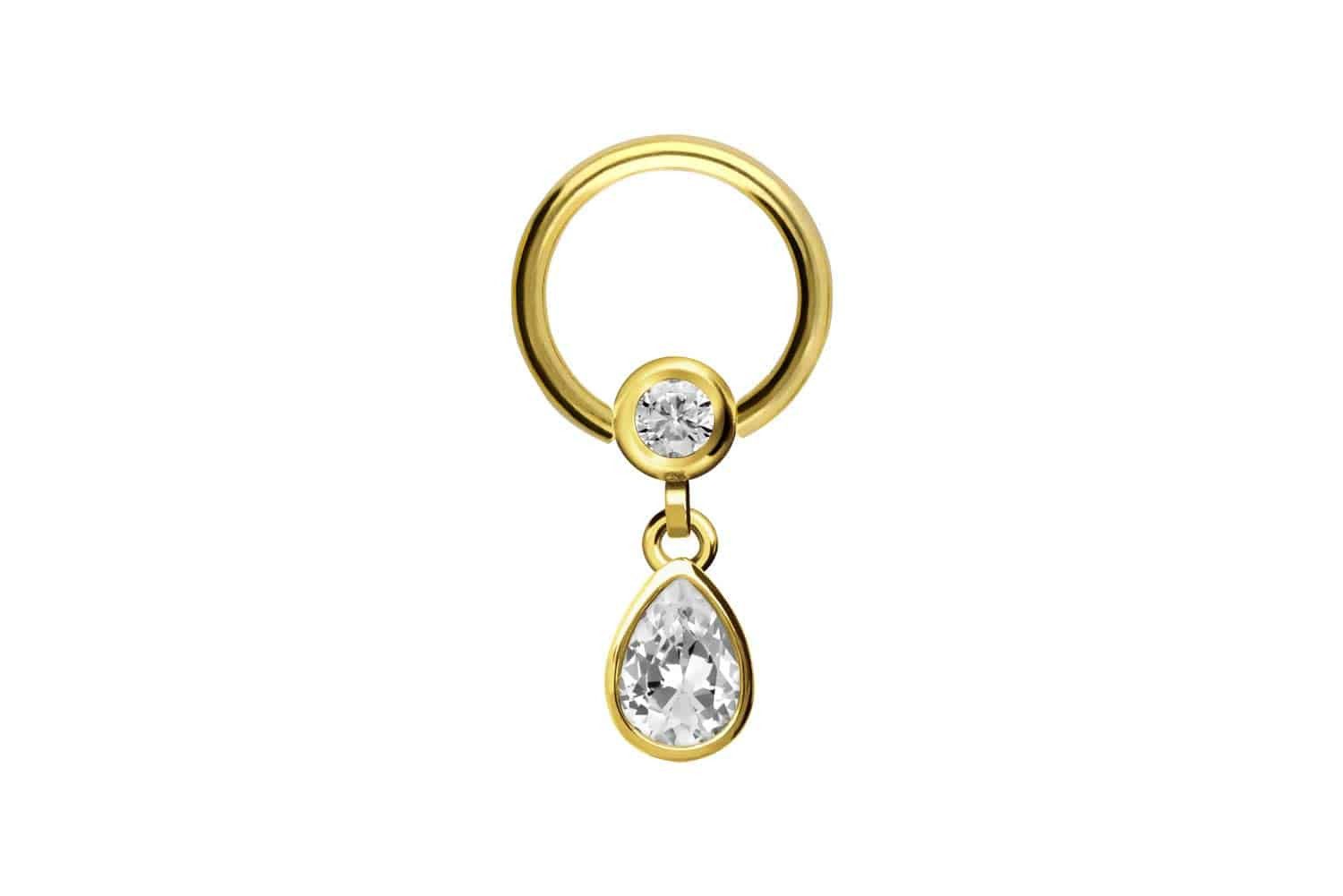 PIERCINGLINE Nasenpiercing Chirurgenstahl Klemmkugelring KRISTALLTROPFEN (Klemm-Ringe, 1-tlg)