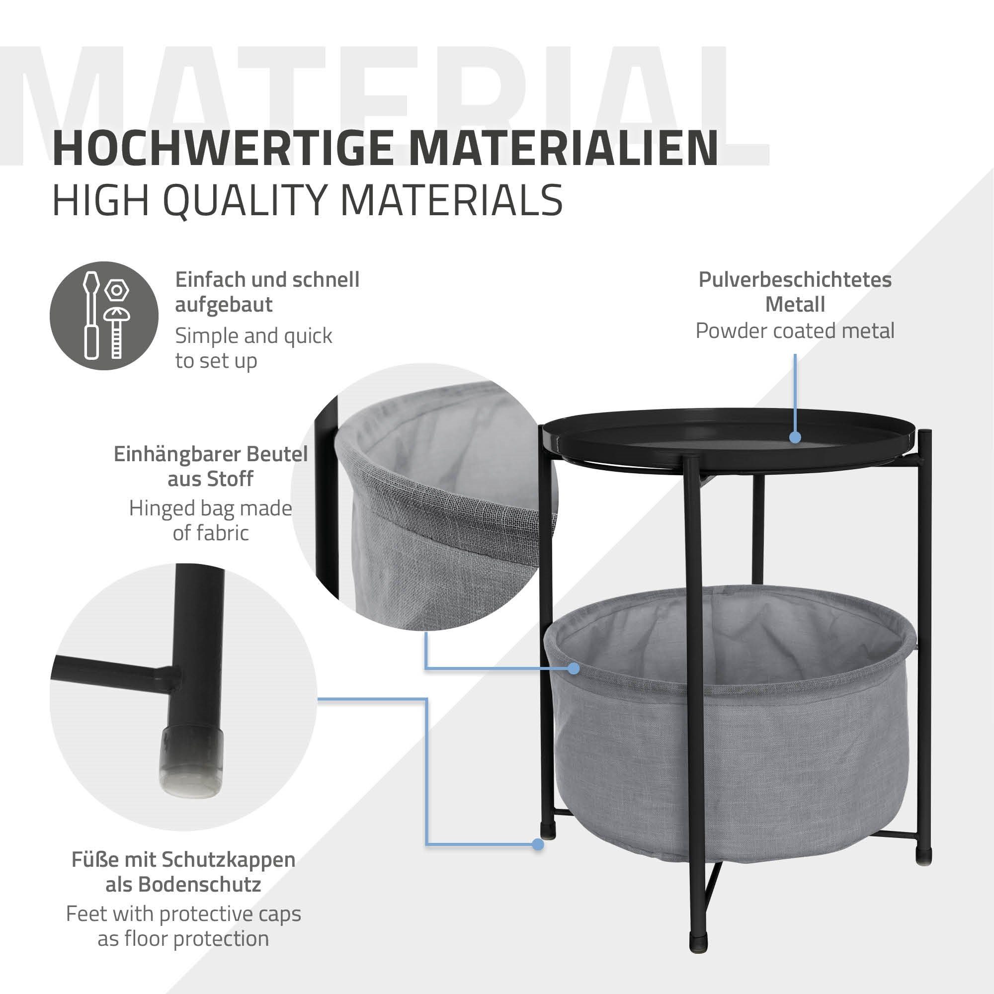 Metall Stoffkorb Design Schwarz Nachttisch, Tisch Sofatisch Modernes Beistelltisch ML-DESIGN Ø45,5x52,5cm Rund Couchtisch Wohnzimmertisch mit