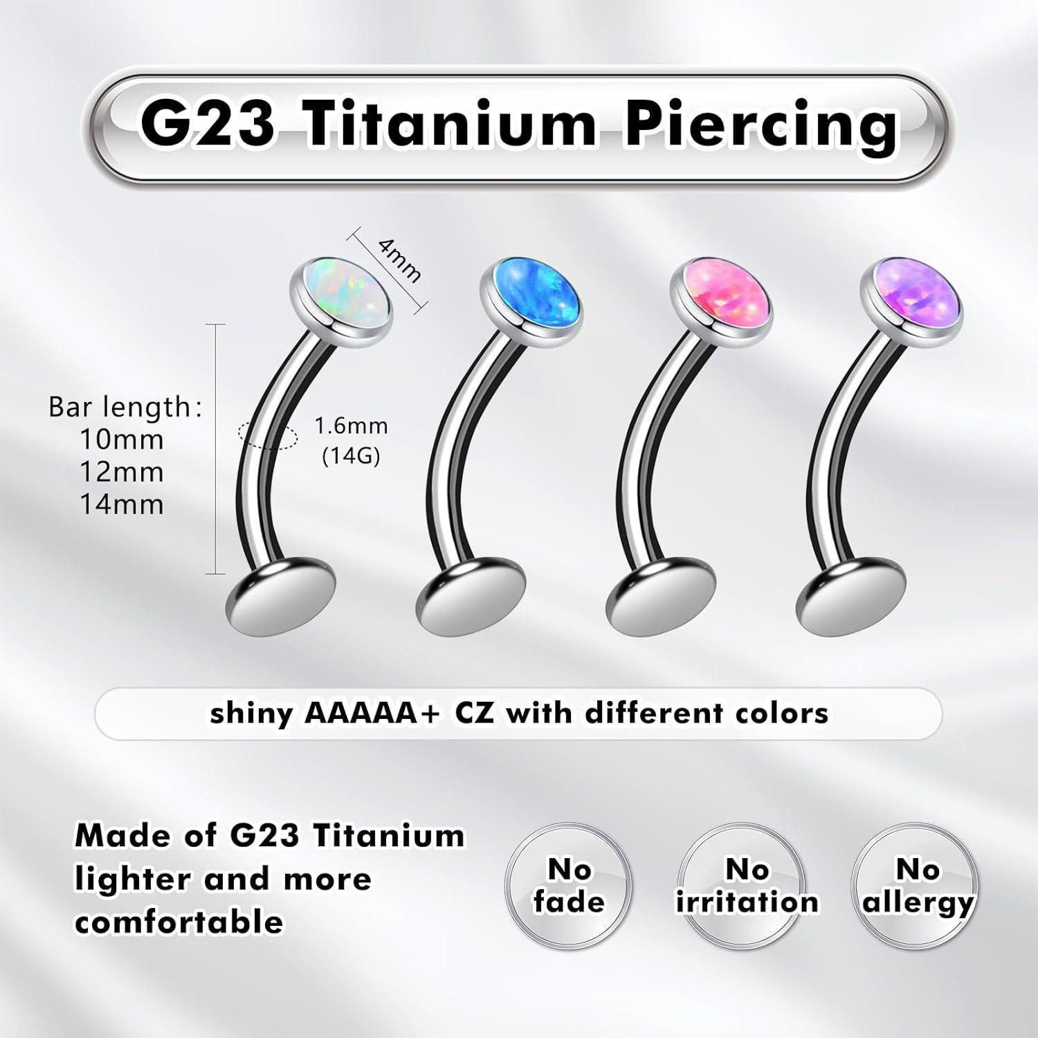 LuxusKollektion Bauchnabelpiercing G23 Titan Bauchnabelpiercing 14G Opal Weiß Gold Silber