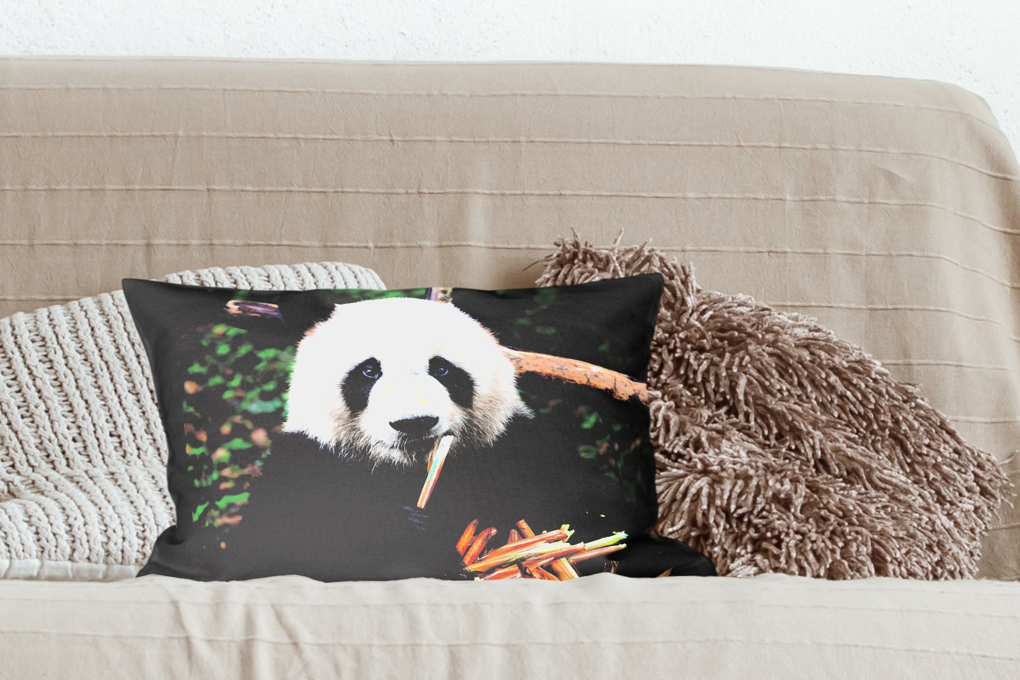 Schlafzimmer Wohzimmer Füllung, MuchoWow - Dekokissen Panda - mit Dekokissen Natur, Dekoration, Bambus Zierkissen,