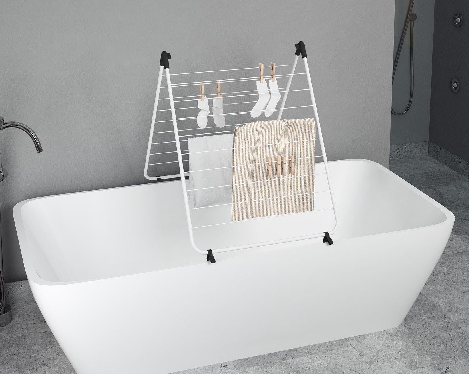 Bischof Colombo Badewannen-Wäscheständer BAGNO, 10 m Trockenlänge, zusammenklappbar, Stahl/Kunststoff