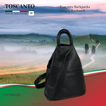 Toscanto Handtasche Toscanto Damen Cityrucksack (Cityrucksack), Damen Cityrucksack, Schultertasche Leder, schwarz ca. 26cm x ca. 32cm