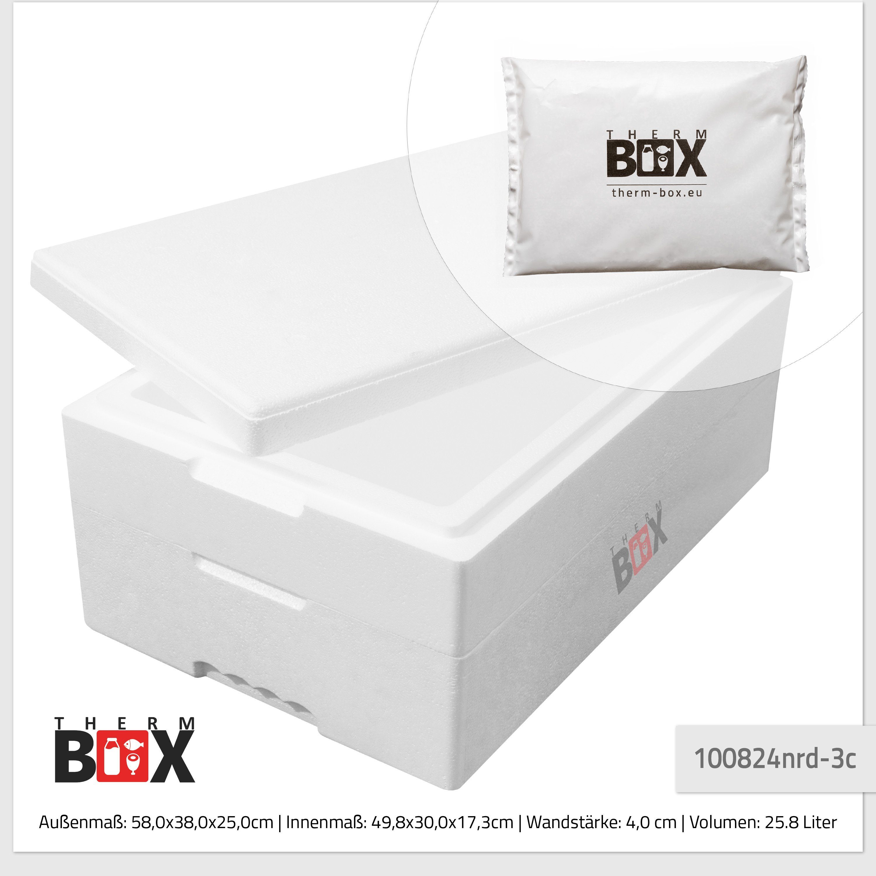 Kühlbox Innen: 25M mit (0-tlg., Styropor-Verdichtet, mit 25,8L Thermbox THERM-BOX Kühlkissen), Thermobehälter Transportbox Thermobehälter für 49x30x17cm 3 Modularbox Kühlkissen,