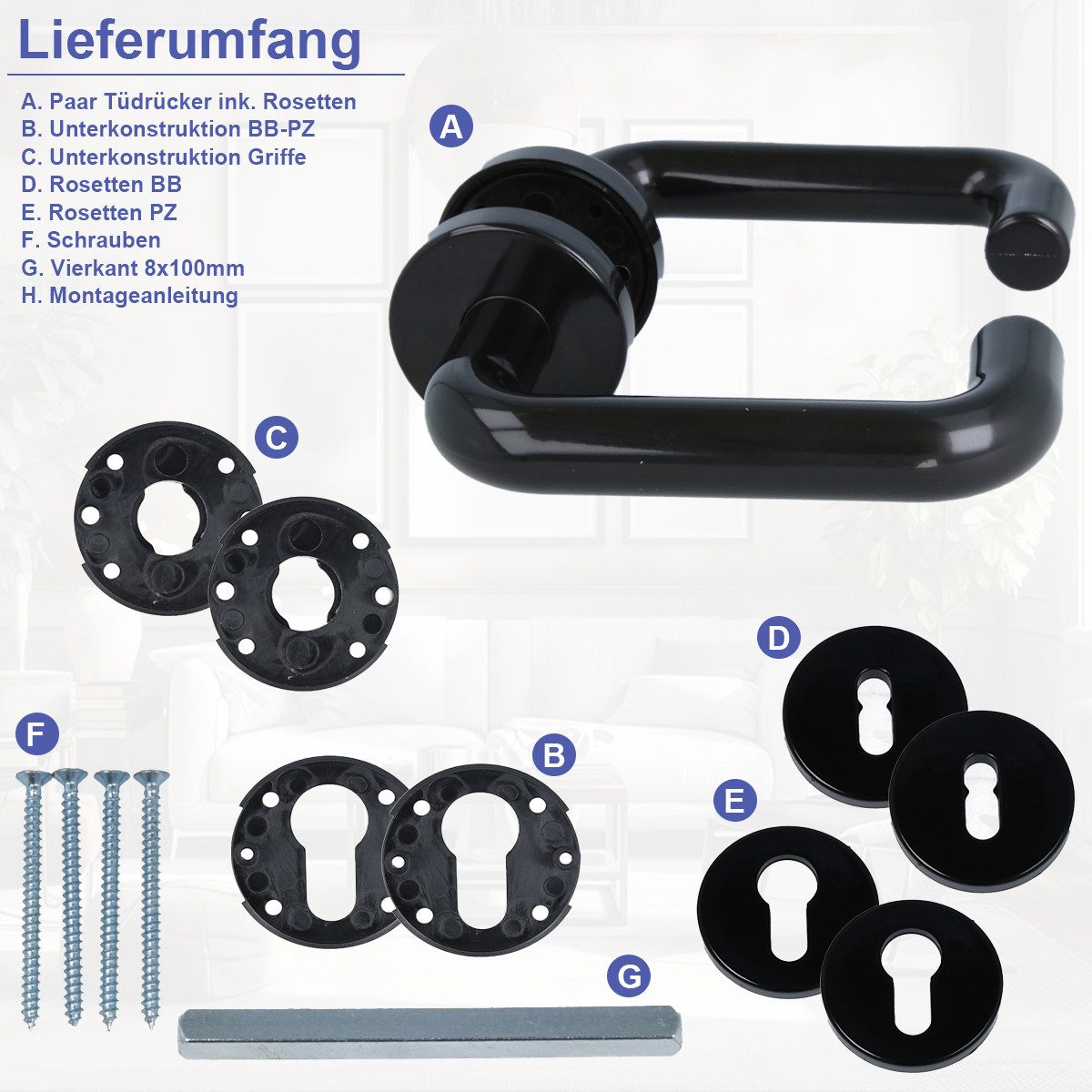 Lienbacher Türbeschlag Rosettengarnitur BB PZ Kunststofftürdrücker U-Form