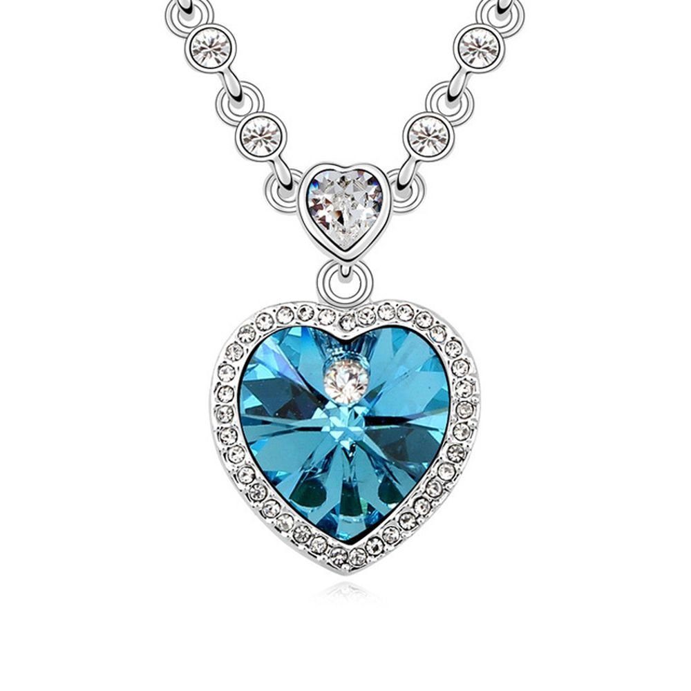 BUNGSA Ketten-Set Kette Blue Heart (1-tlg), Halskette aus Silber Damen Messing Necklace Kristall