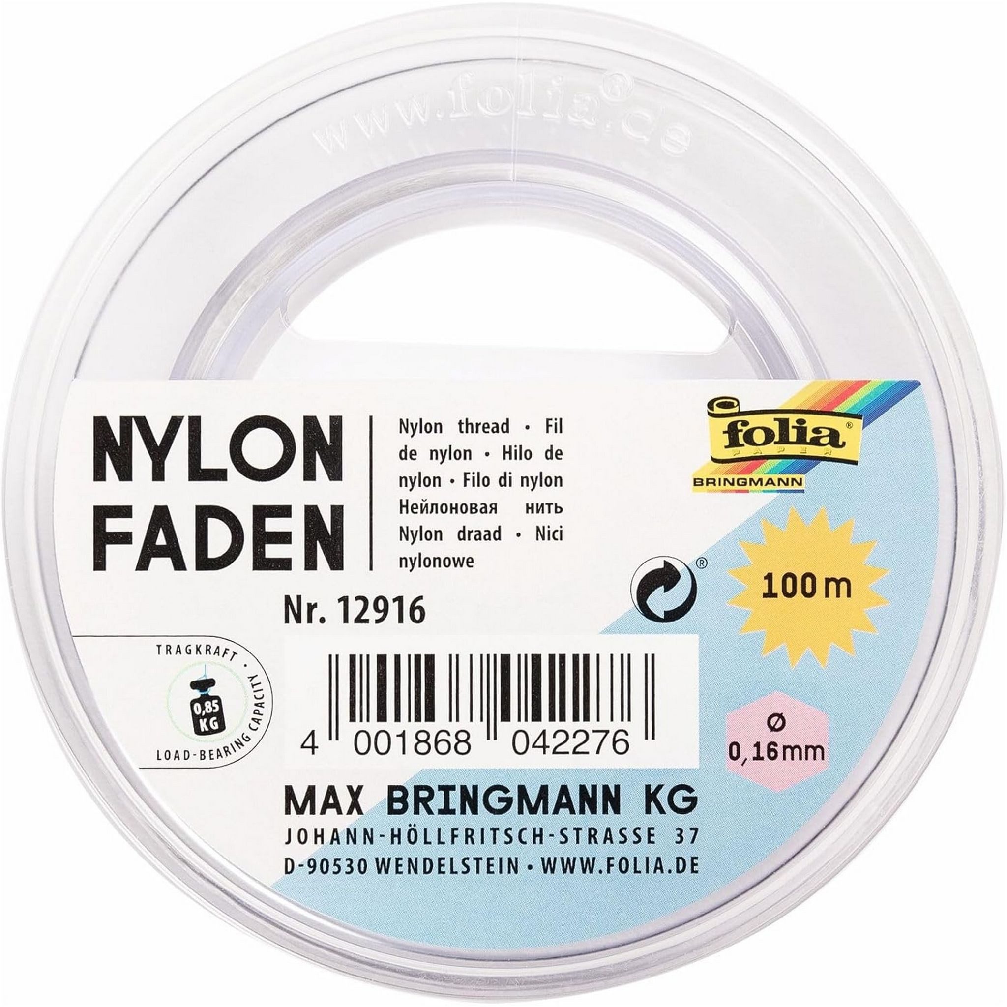 Folia Fadenspule FOLIA Nylonfaden auf Spule 100m 0,16mm, 100.00 m Fadenlänge