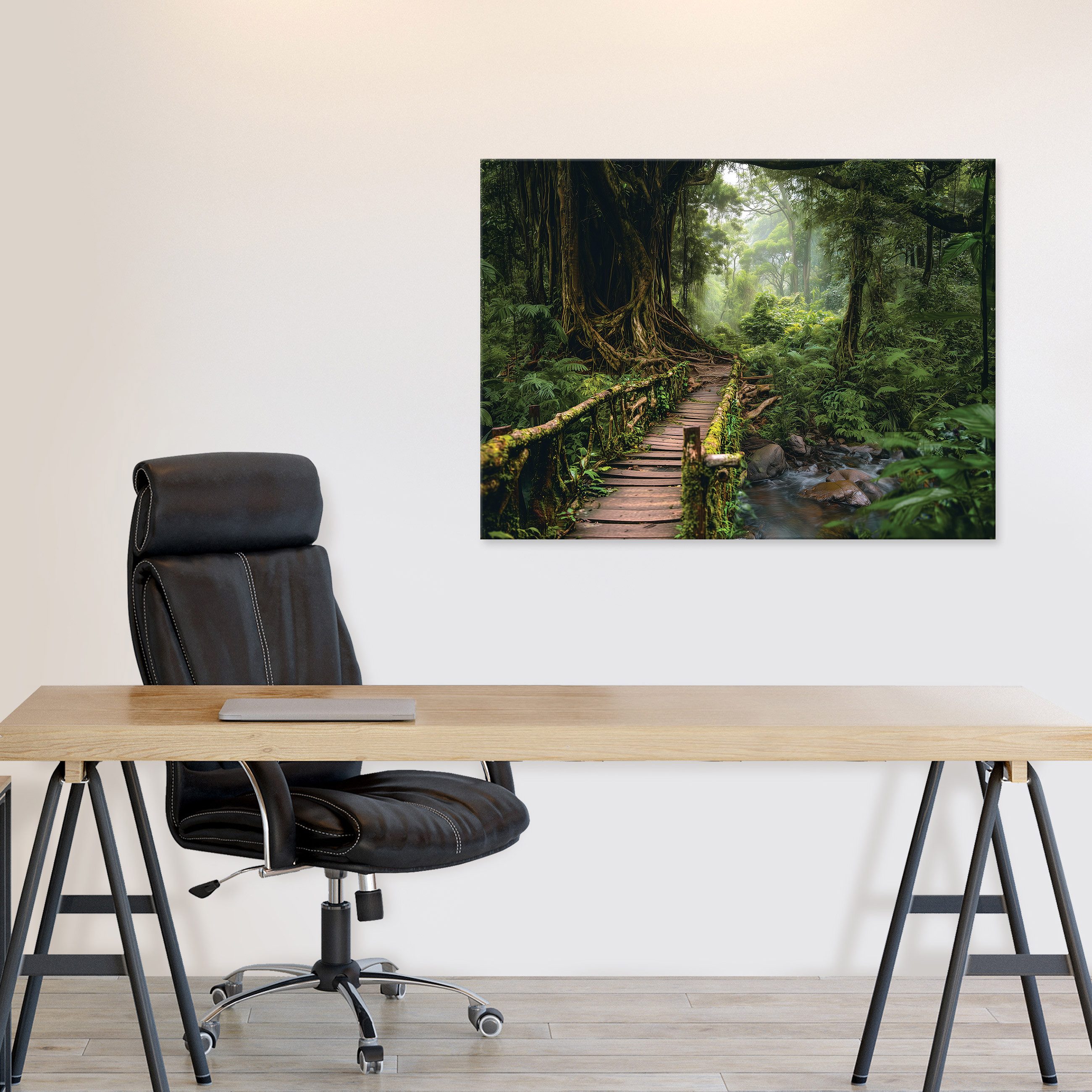 Wallarena Leinwandbild Wald Bäume - Grün - Modern - Schlafzimmer, Wald, 100x75x3cm