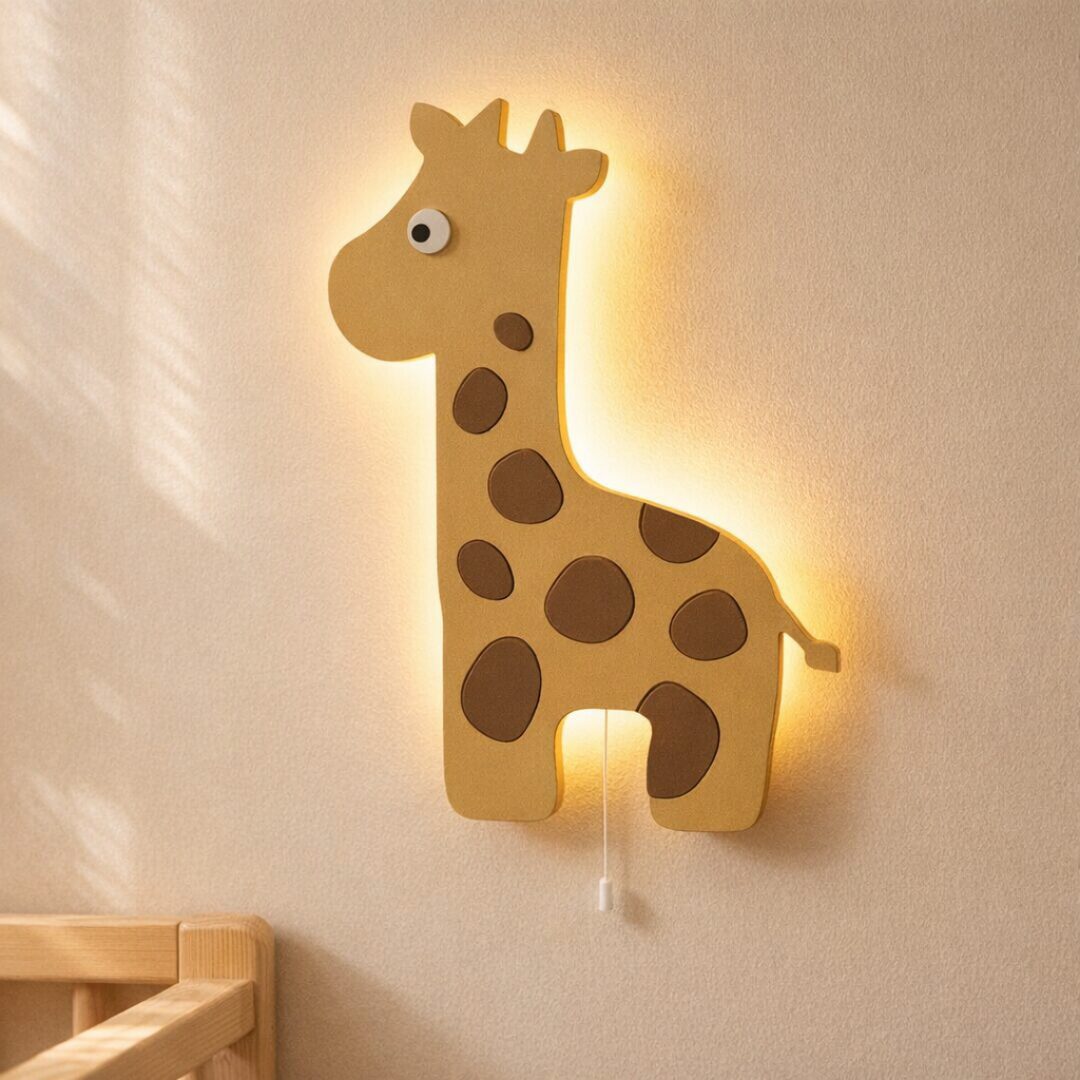 COZYCOLLECTIONS LED Wandleuchte LED-Wandleuchte in Giraffenform aus Holz, LED, Warmweiß, Montessori: sanftes Licht für ruhige Abendrituale