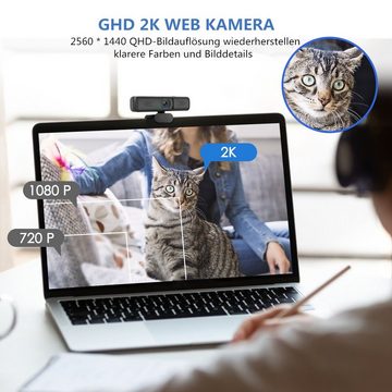 MECO Full HD-Webcam (2K, 2K, mit Sichtschutz, Autolichtkorrektur, 110°Weitwinkel)