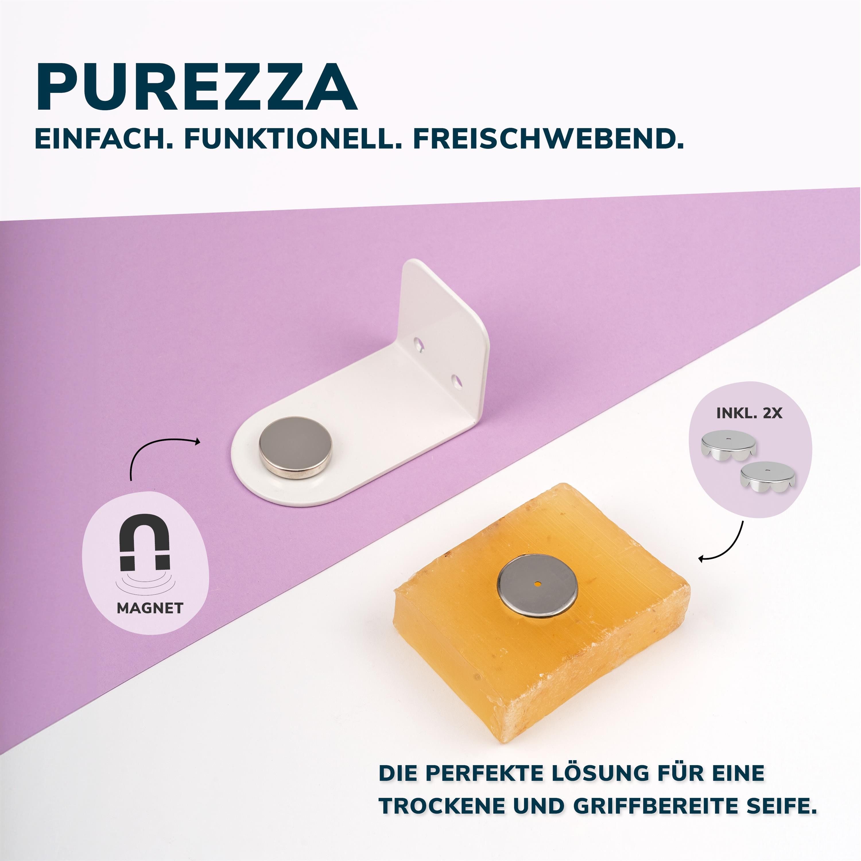 bremermann Seifenhalter PUREZZA – hängende Seife durch Magnet – weiß, Breite: 4,5 cm, 1-St.