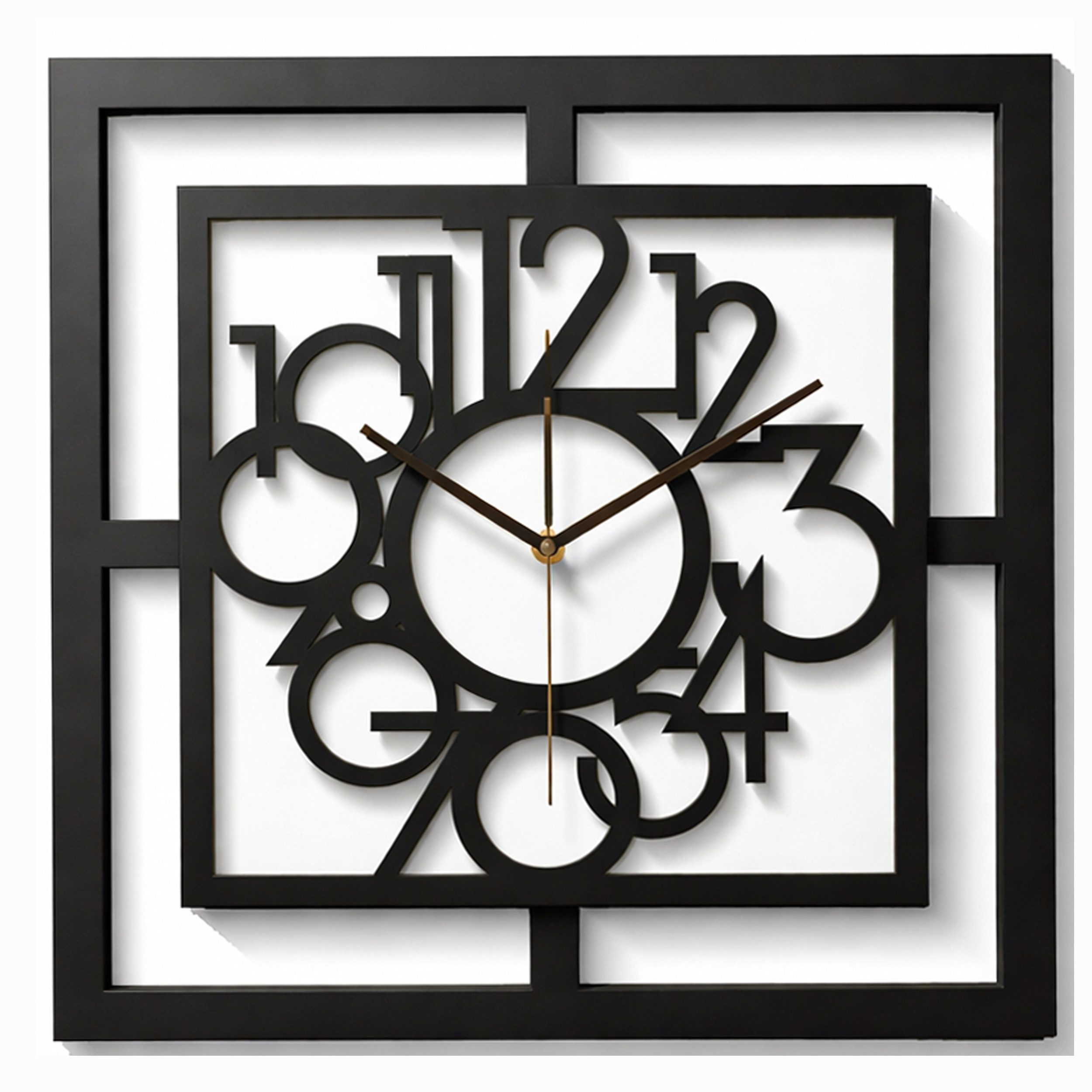 ORNAMENTI Wanduhr Große handgefertigte moderne aus Holz, Hingucker, Quadrat, Wanddeko (lautlos, ohne Tickgeräusche für Wohnzimmer, lesbare Ziffern)
