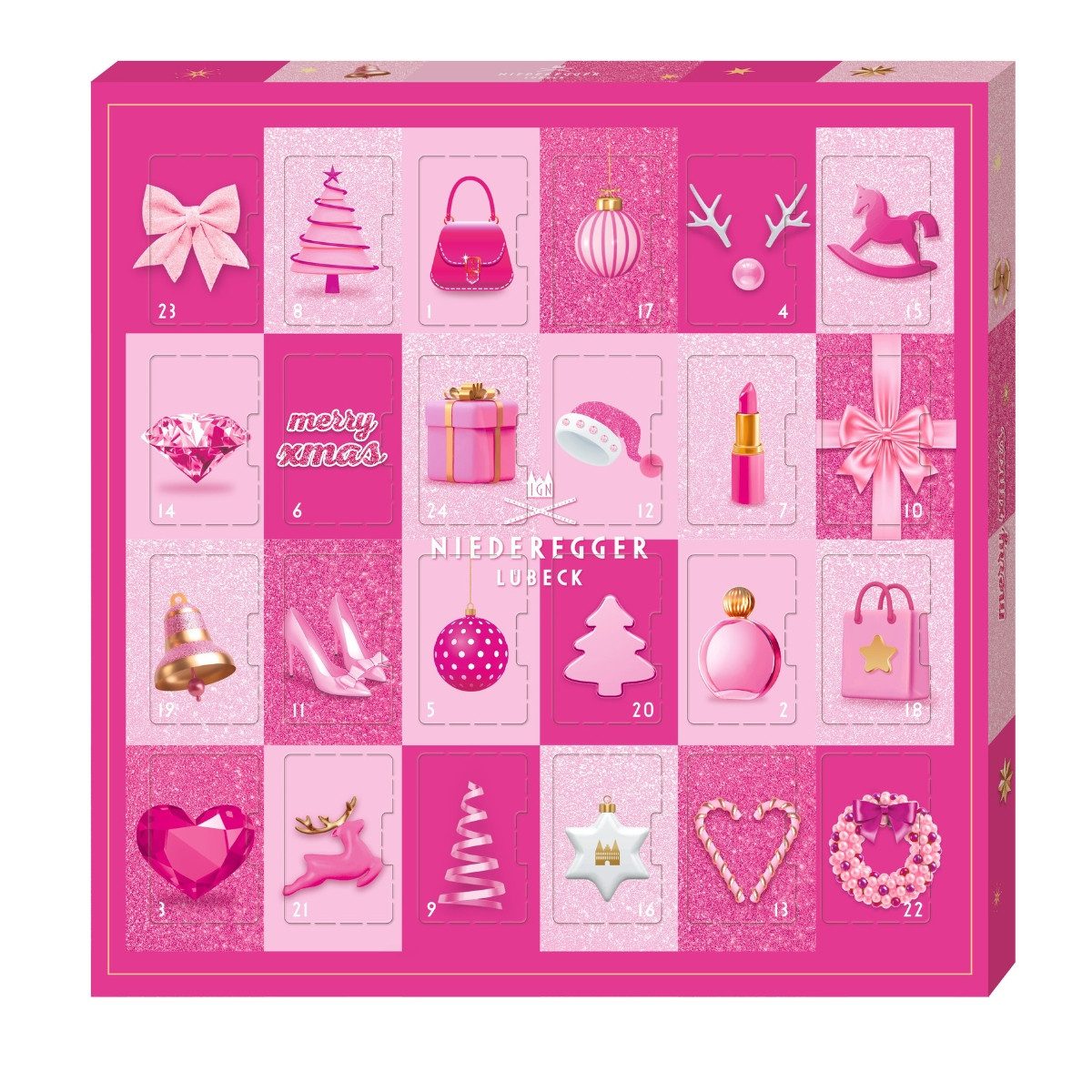 Niederegger Lebensmittel-Adventskalender Adventskalender Minis Edition Glamour, 177 g, Niederegger, 24 Mini-Pralinen
