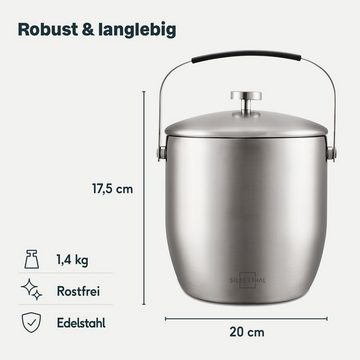 SILBERTHAL Eiseimer Eiswürfelbehälter 3l, Edelstahl, inklusive Eissieb und Zange