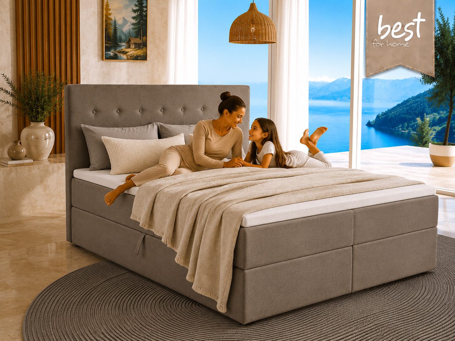 Best for Home Boxspringbett Polsterbett mit 7-Zonen-Taschenfederkernmatratze und Schubladen (Komplettset (Boxspringbett inkl. 2 Matratzen, Topper & Stauraum-Sch – Bild 3 von 5