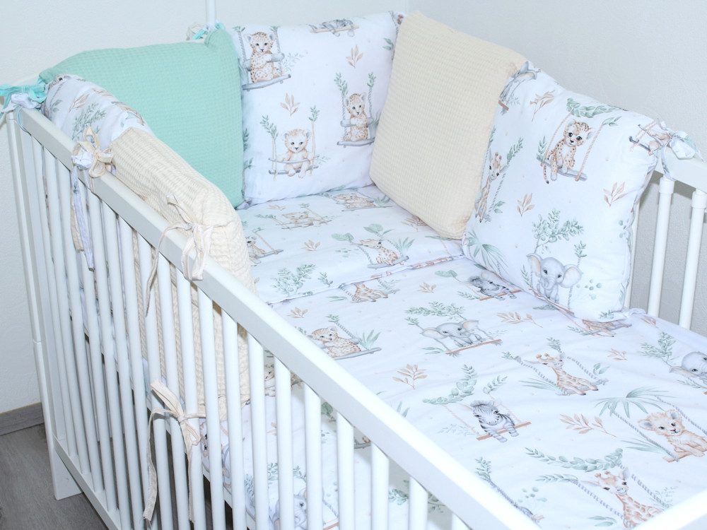 Primawela Babybettwäsche Bettwäsche Waffelpiqué Baby Bettset Kissen -Nestchen Chiffon Himmel, 5 teilig