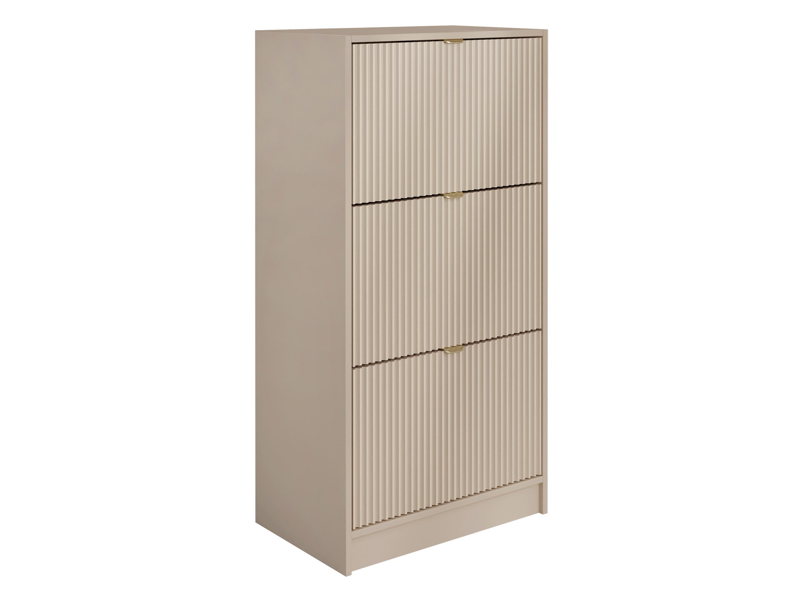 MIRJAN24 Schuhschrank Tireno 3K (mit drei Klappen) 60x40x120 cm, Aluminiumgriffe in der Farbe Gold
