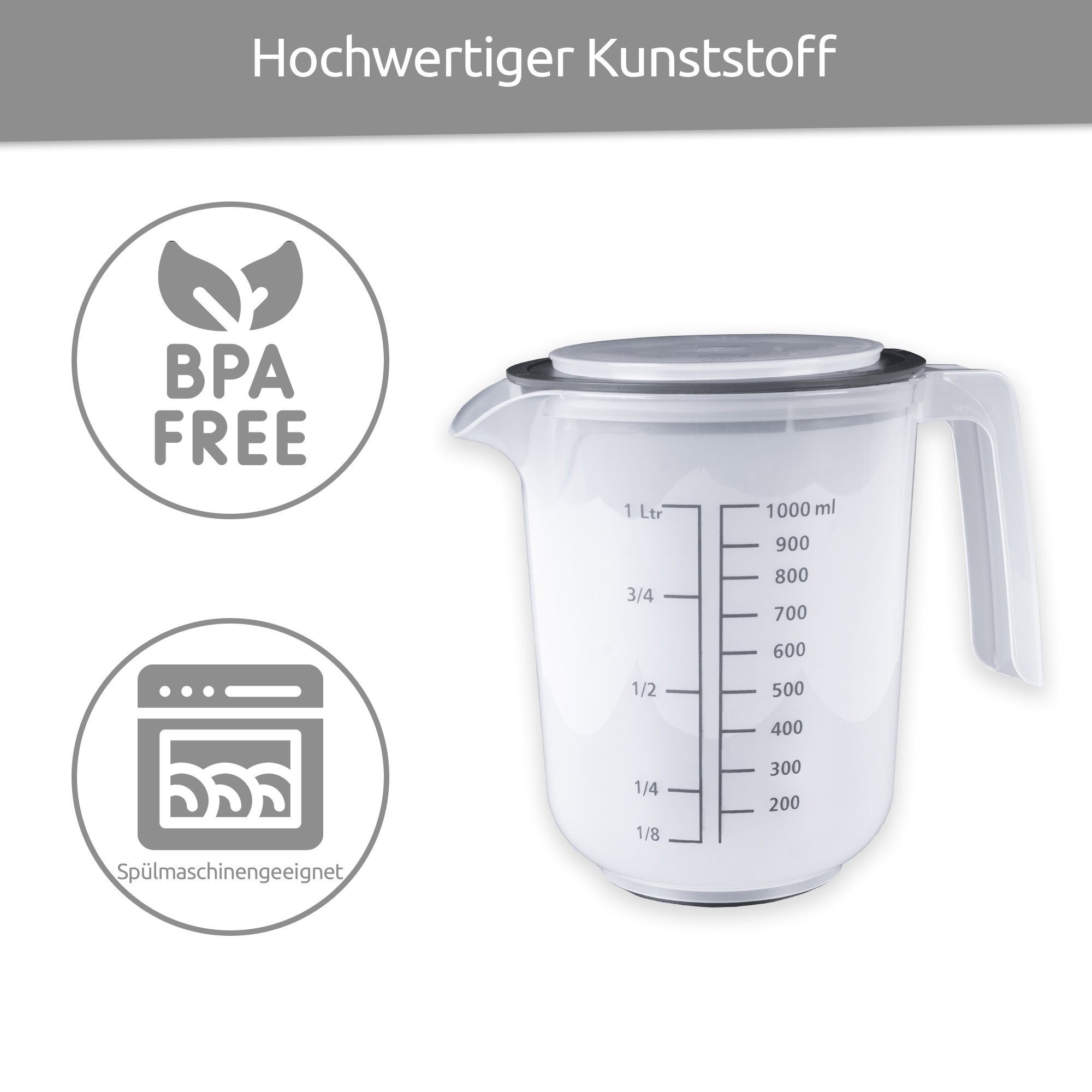 (inkl. Kunststoff, Messkanne, + Deckel), Kaiser und Made Spritzschutzring in Wüllner Messbecher Germany BPA-freier
