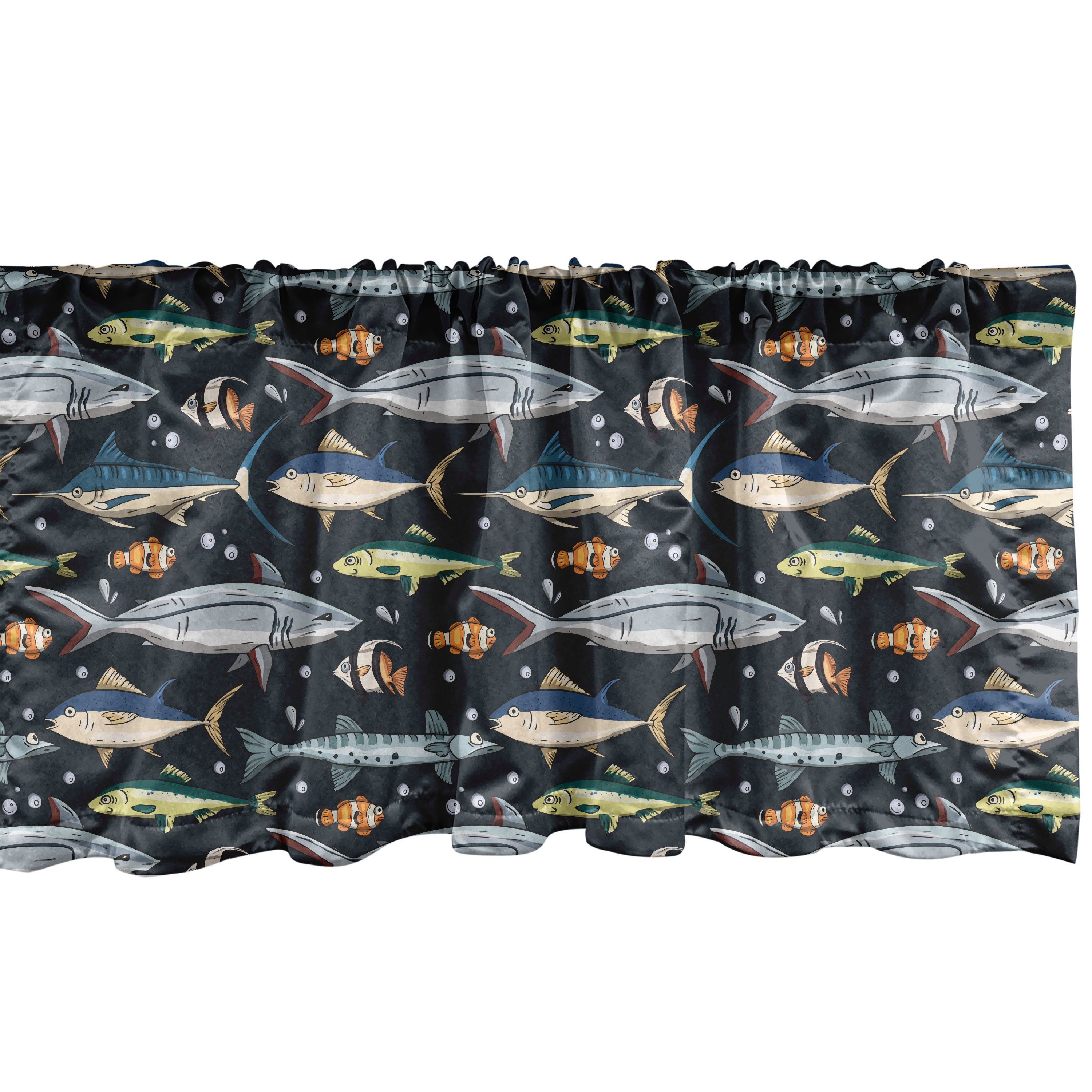 Scheibengardine Vorhang Volant für Küche Schlafzimmer Dekor mit Stangentasche, Abakuhaus, Microfaser, Nautisch Verschiedene Fische und Blasen
