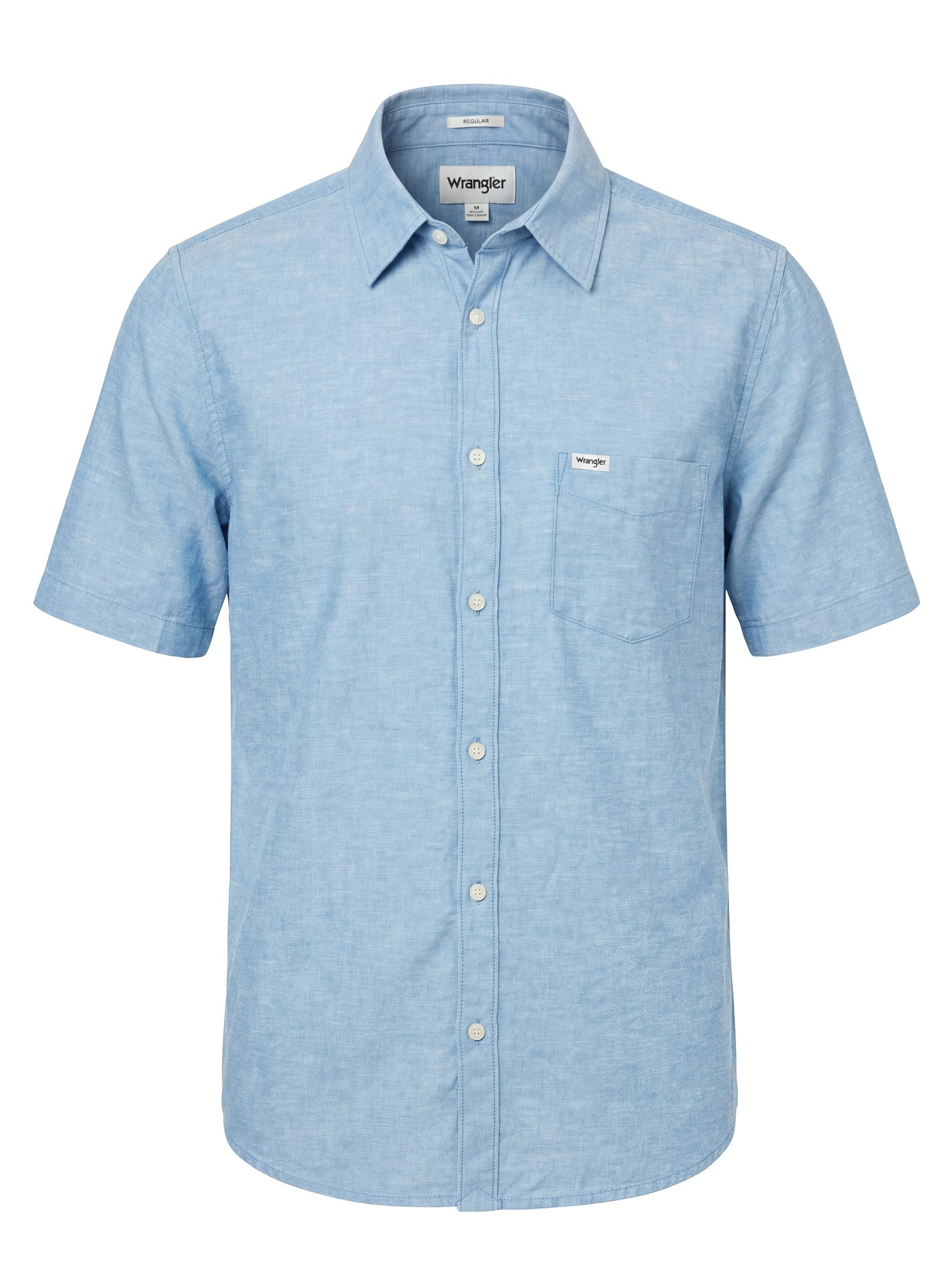 Wrangler Leinenhemd Regular Fit, kurzarm - 1 PKT SHIRT PACIFIC BLUE