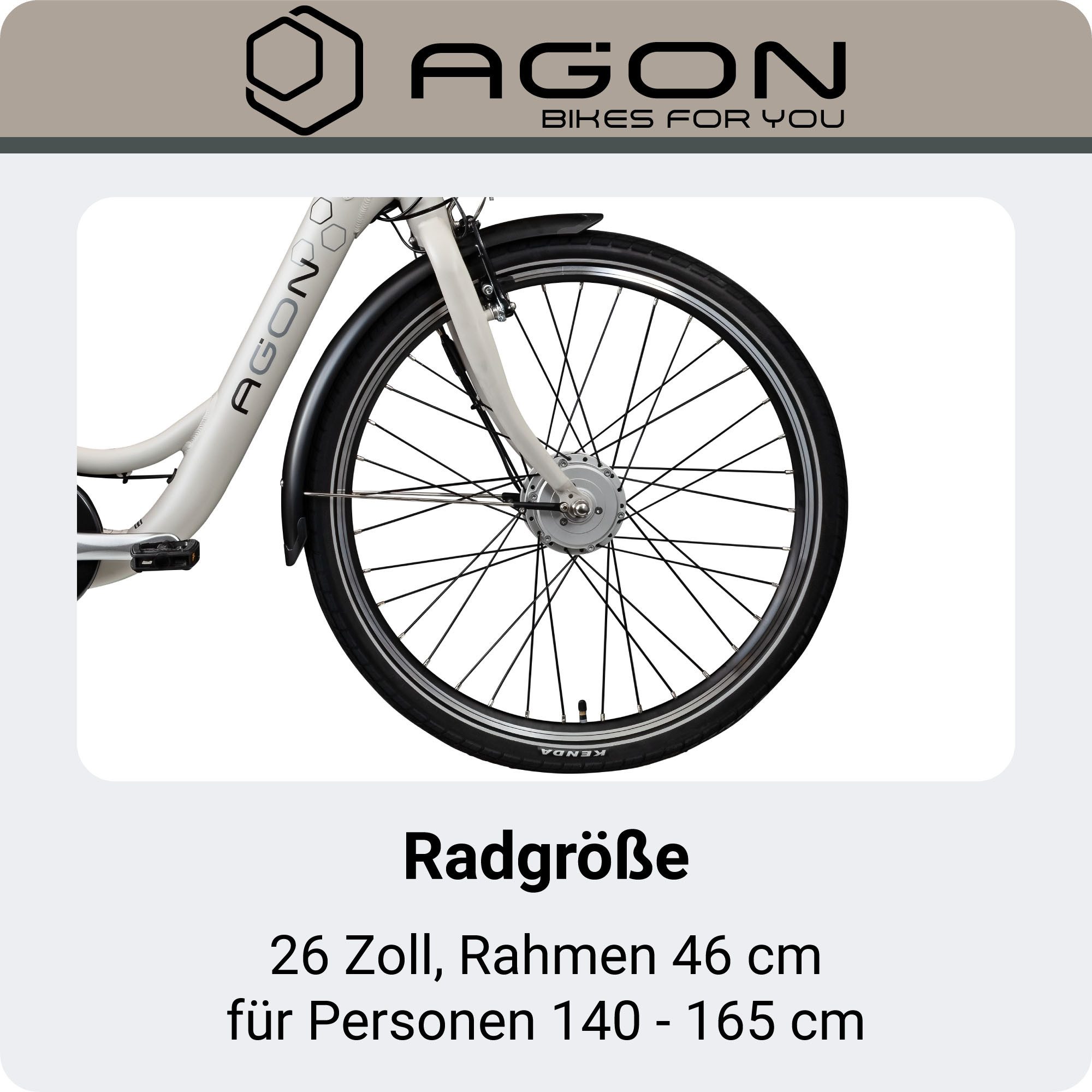 AGON E-Bike Cityrad Axis, 3 Gang, Nabenschaltung, Frontmotor, 374 Wh, E-Bike 26" Citybike 140-165cm Pedelec Nabenmotor Fahrrad 3 Gang Licht